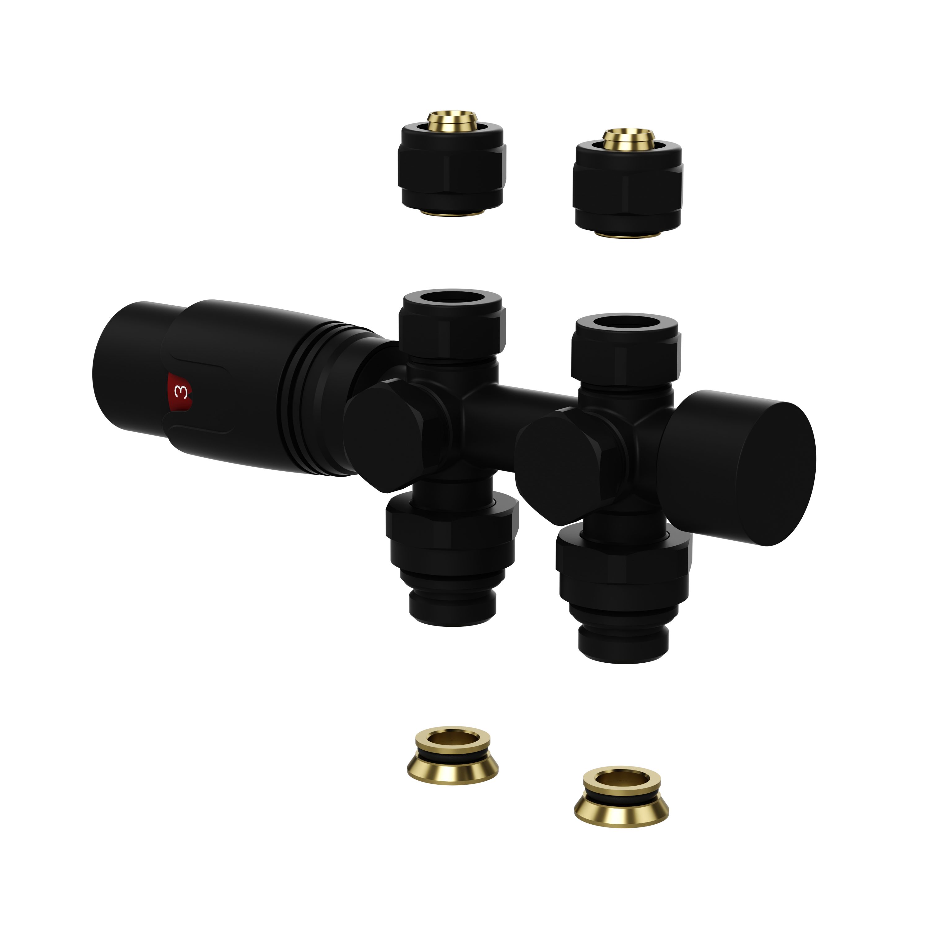 BELRAD RADIATORKRAAN - DESIGN - THERMOSTATISCH - MIDDENAANSLUITING - MUUR-EN VLOERAANSLUITING - MAT ZWART vue 2