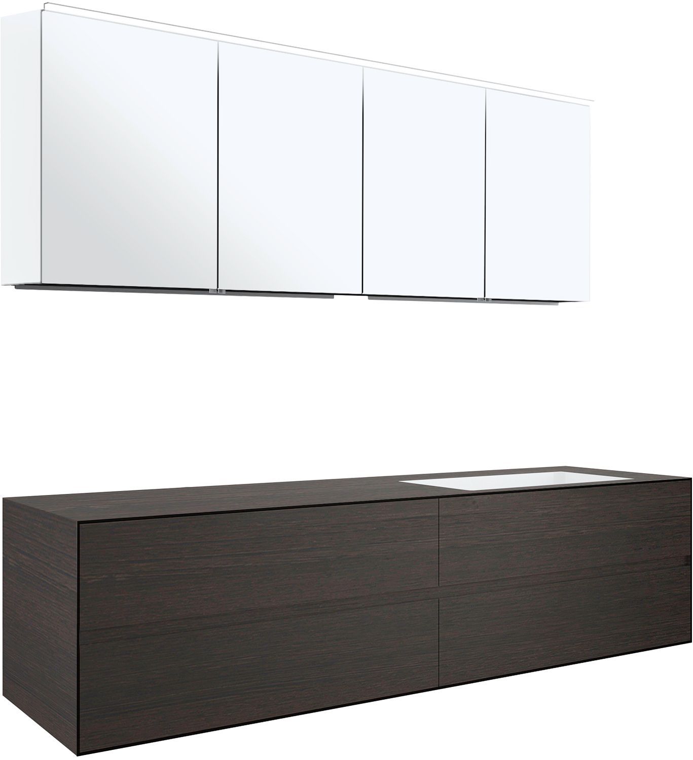 MEUBEL 4 LADES+MEUBELLAVABO RECHTS TENSO 180CM ZONDER KRAANGAT WENGE MET SPIEGELKAST vue 1