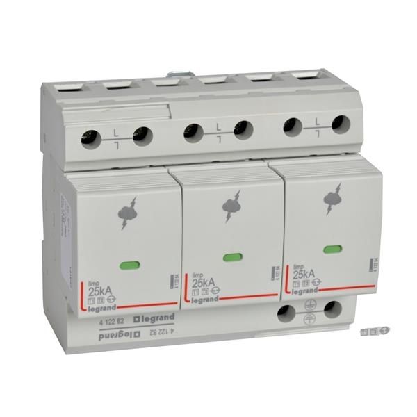 Parafoudre T1 - 3 pôles - 25 et 35kA 1.5kV - Uc 350V - 6 modules