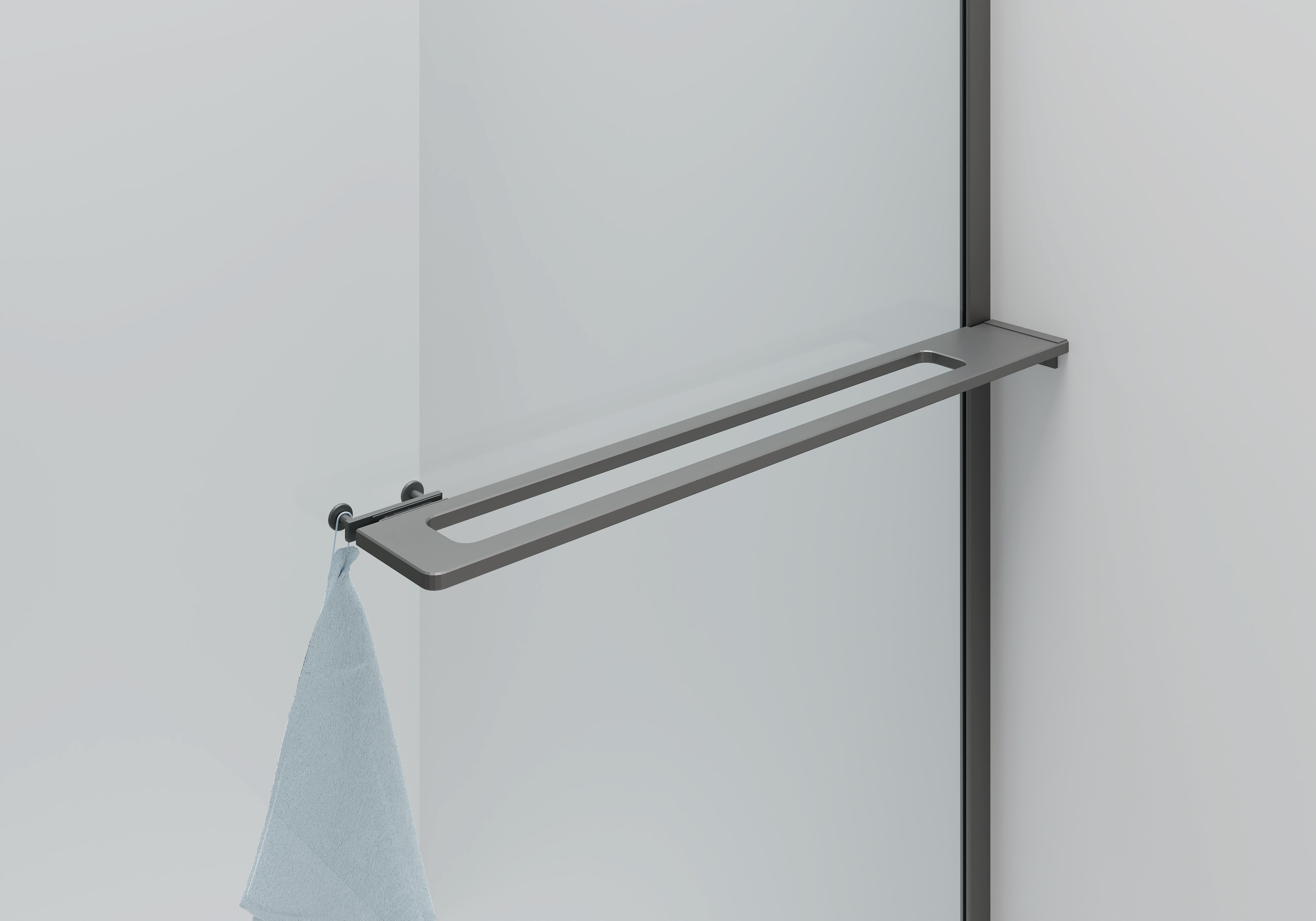 CURVY INLOOPDOUCHE MET HANDDOEKHOUDER - GEBOGEN - MET ANTI-KALKBEHANDELING - OMKEERBAAR - 8MM VEILIGHEIDSGLAS - 100X200CM - GUNMETAL - HELDER GLAS vue 2
