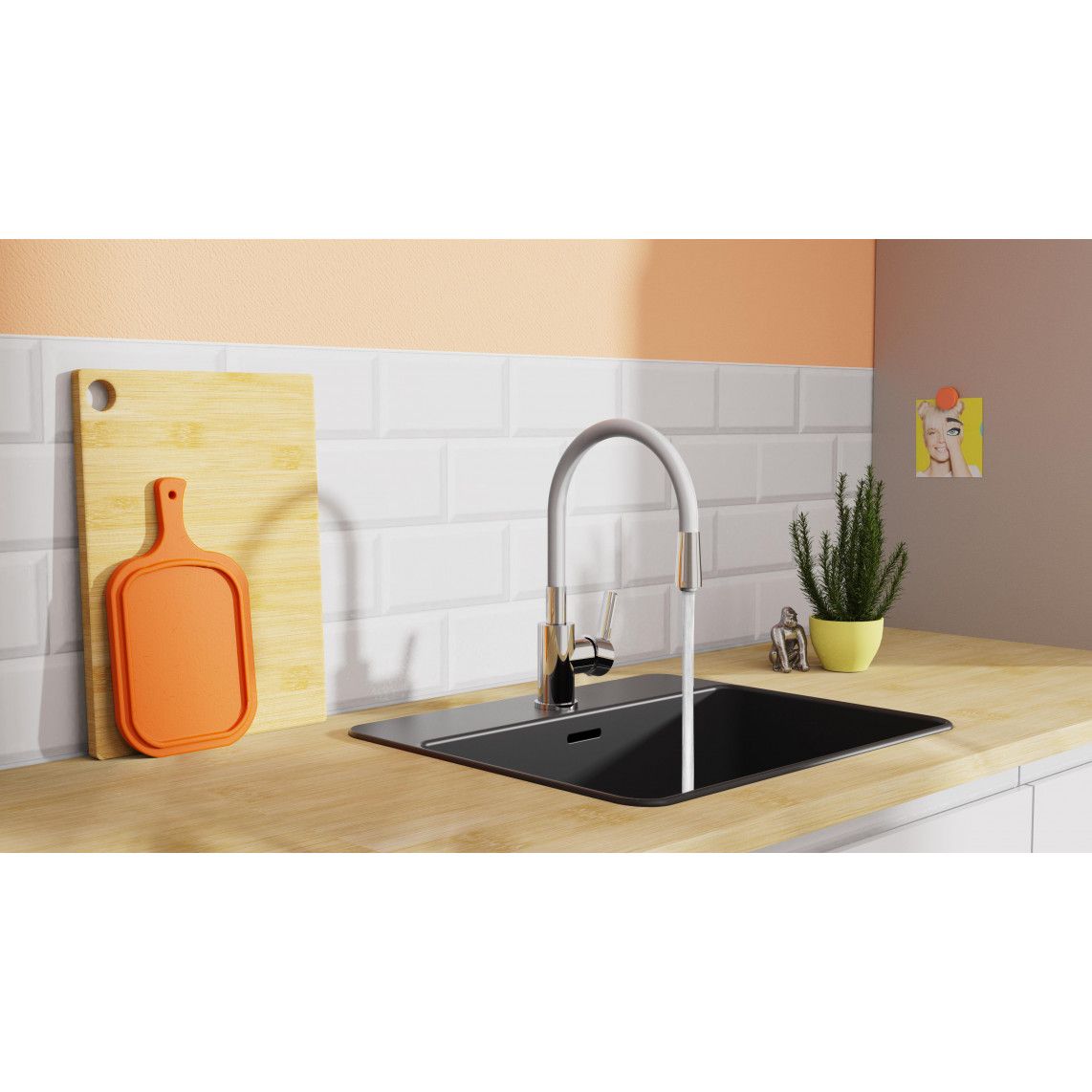 NI186FLHG FLEXO Sink mixer, chrome/light grey, with soft-touch hose vue 5