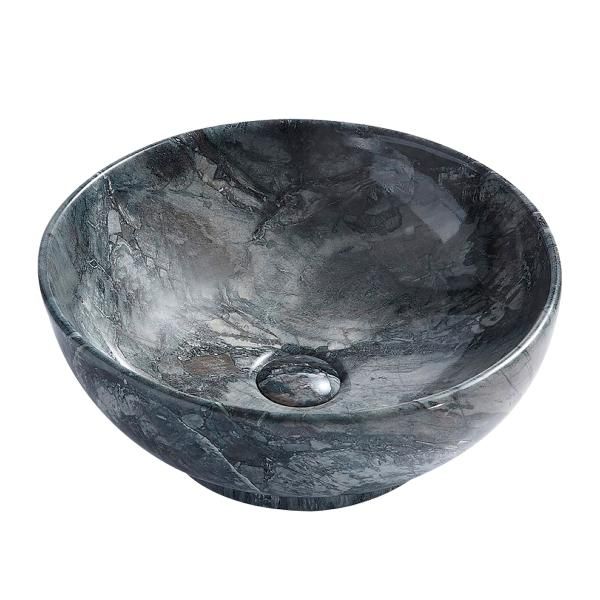 Aloni Mouse Lavabo - À Poser – Sans Trop-plein – Sans Trou DE Robinet – Avec Bonde Clic-clac – Céramique – 41×18×41 CM – Marbre Gris