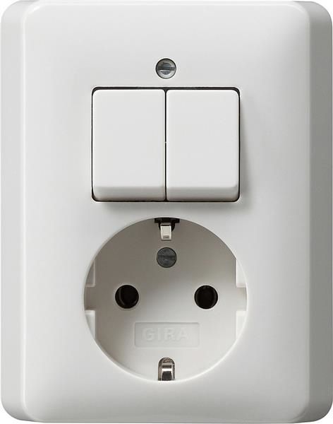 Combinaison interrupteur à bascule / prise Schuko 16A 250V~ avec plaque massive Blanc brillant