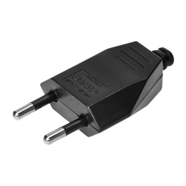 Fiche Euro plate, 2 pôles, 2,5A, 250V, Noir, polycarbonate, 1 pièce