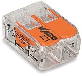 Borne de raccordement compact borne pour 2 conducteurs avec leviers de manipulation, transparent