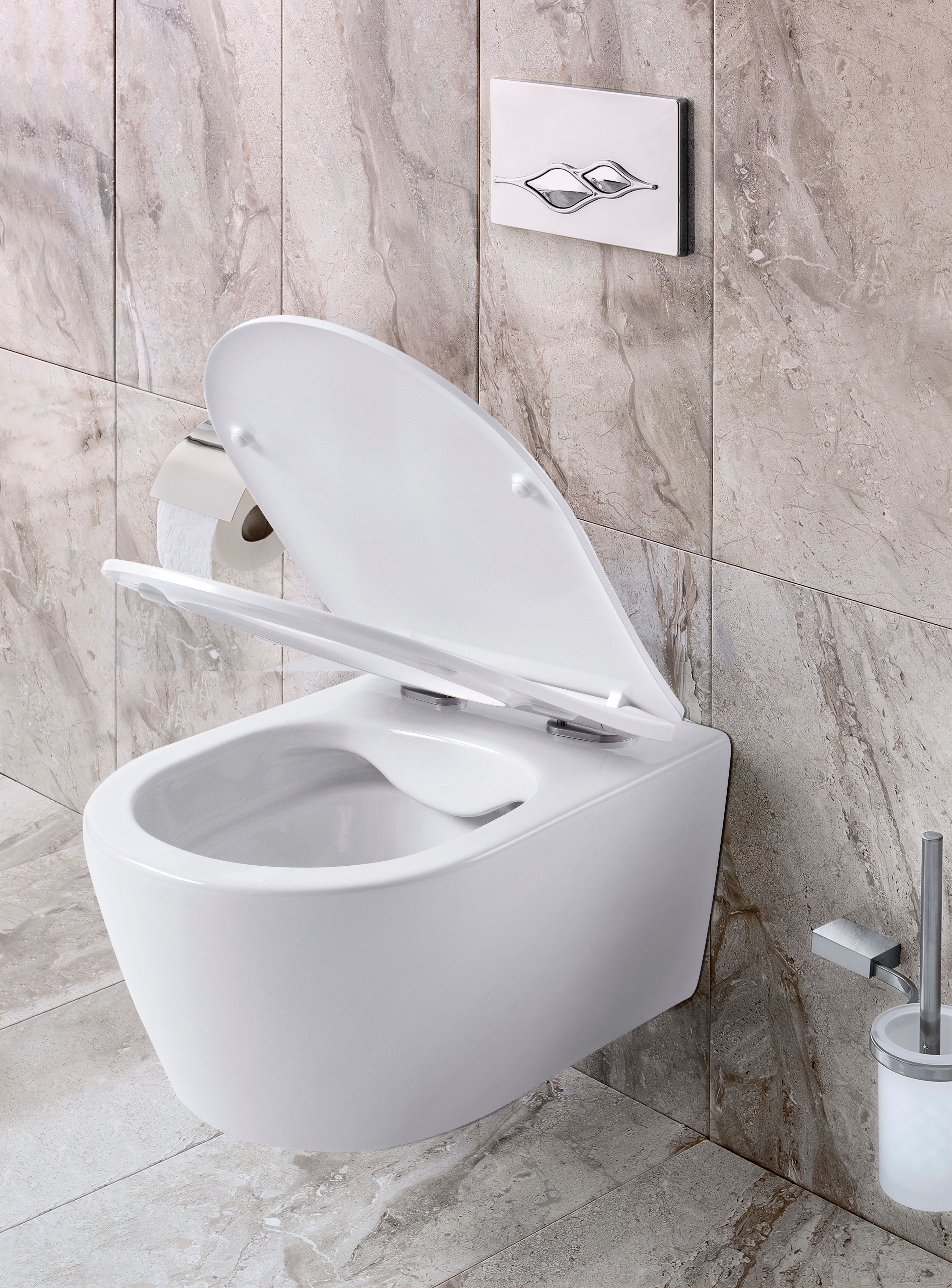 ALONI PRO WC SUSPENDU – SANS BRIDE – AVEC ABATTANT – DUROPLAST – SOFT CLOSE – QUICK RELEASE – COMPACT 49 CM - 36X32X49 CM – BLANC BRILLANT vue 4