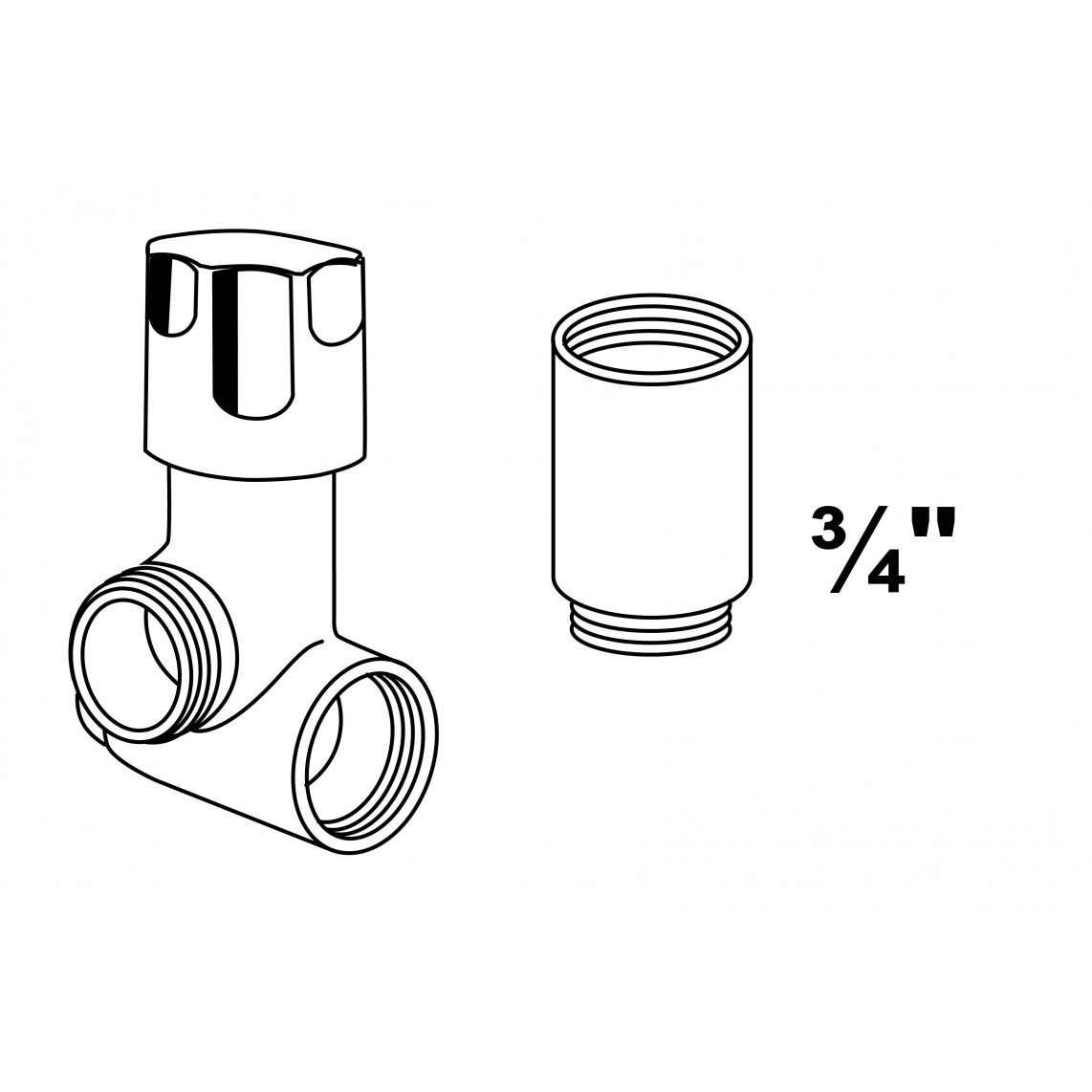 986223148 GA ventiel links, 3/4", met Egalisatie voor Wandbevestiging vue 2