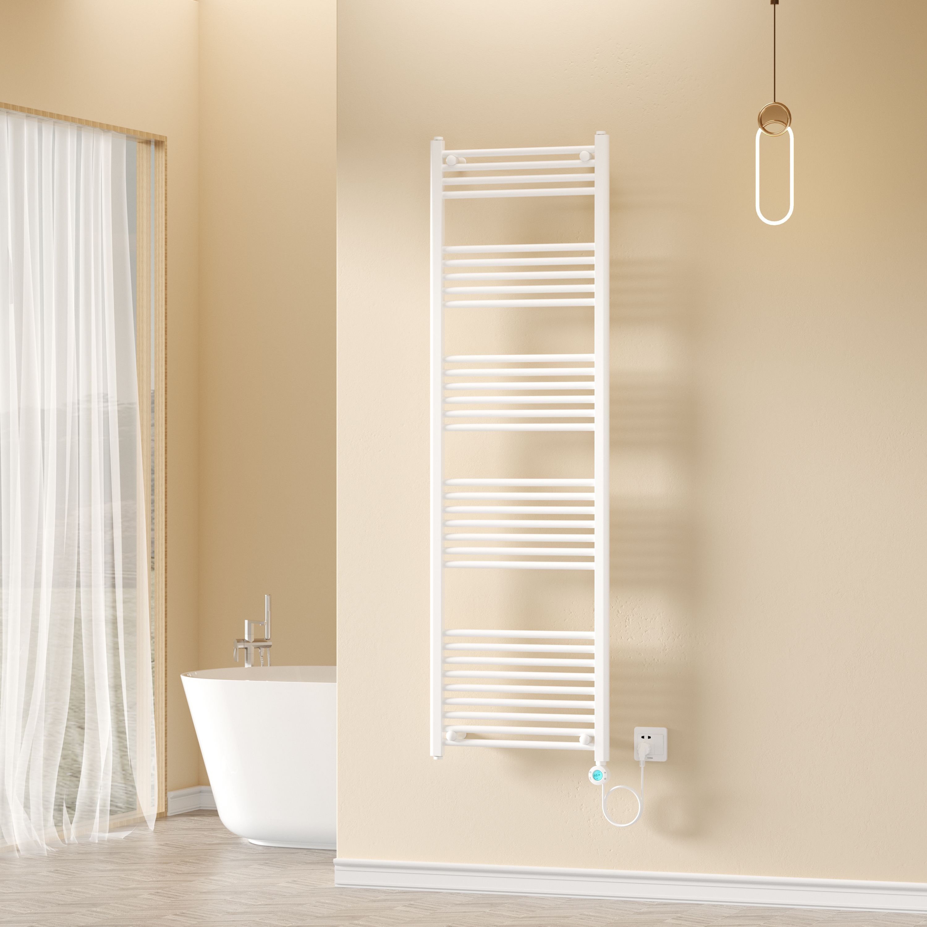 BELRAD ELEKTRISCHE HANDDOEKDROGER - MET DIGITALE, PROGRAMEERBARE THERMOSTAAT - SMART WIFI - AANSLUITING RECHTS - 1000W - 1800X550 MM - GLANZEND WIT vue 2