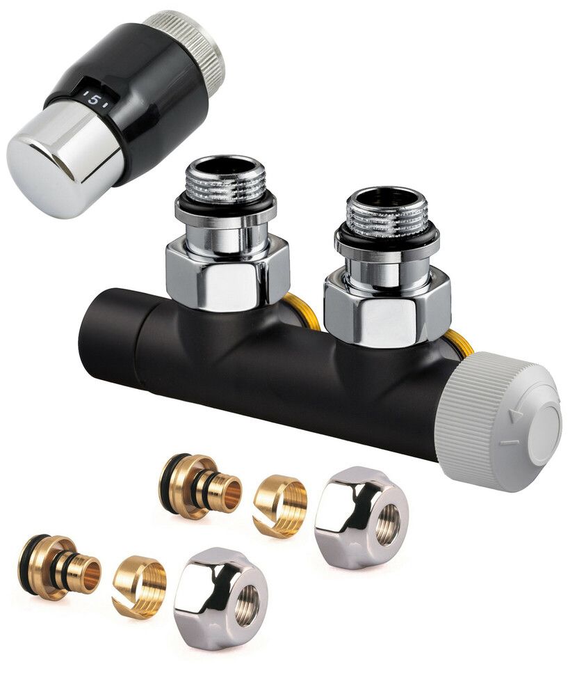 Resideo Therafix Design Set Raccordement Mural Droite 1/2” Noir