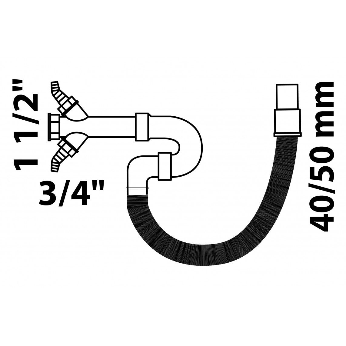 98836649 ECO-SAVE Flexible sink tubular trap, plastic, grey, 1 1/2" female x DN 40/50 mm, with 3/4" double device connection vue 2