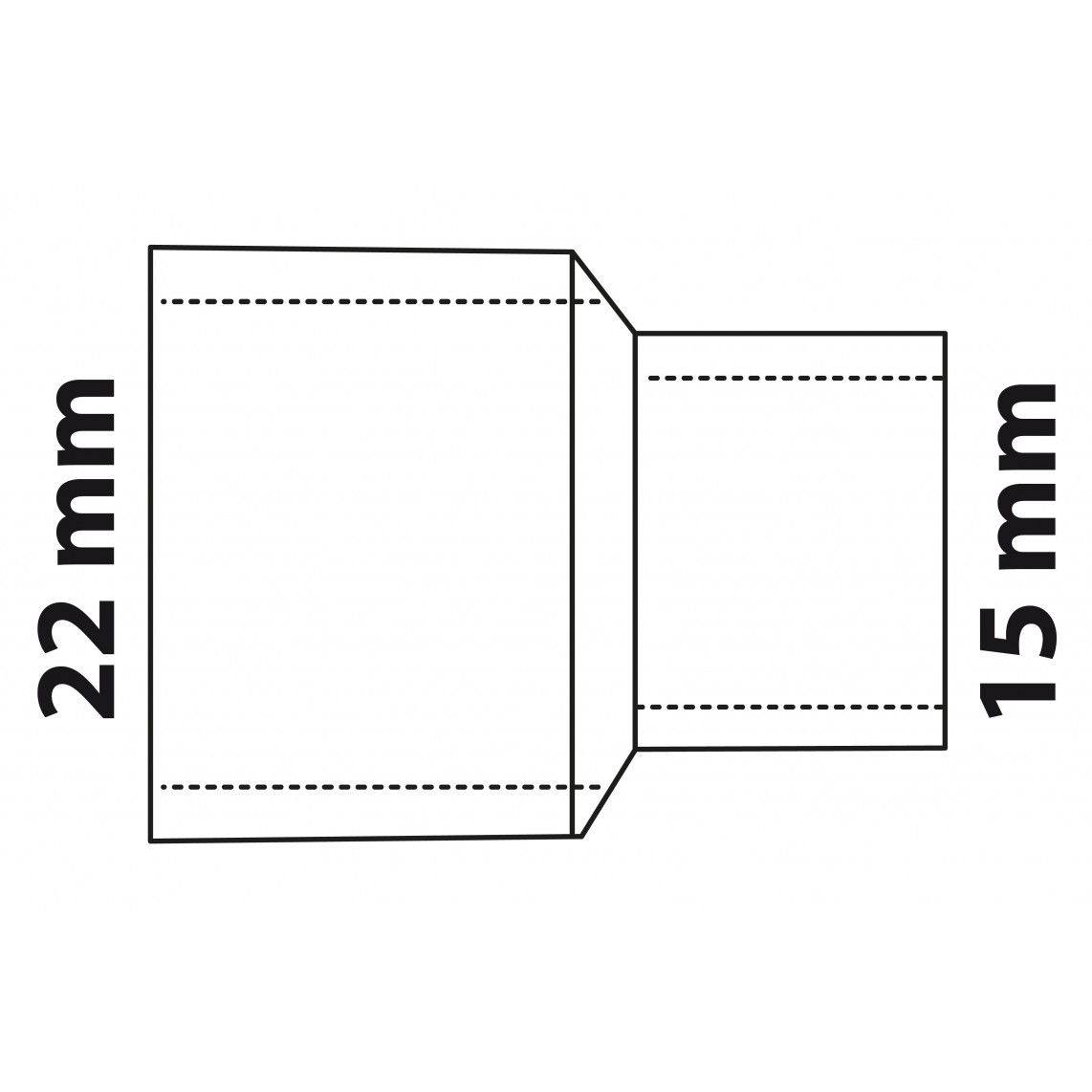 989064017 Reducing double socket, copper solder fitting, 22 mm x 15 mm, 2 sockets vue 3