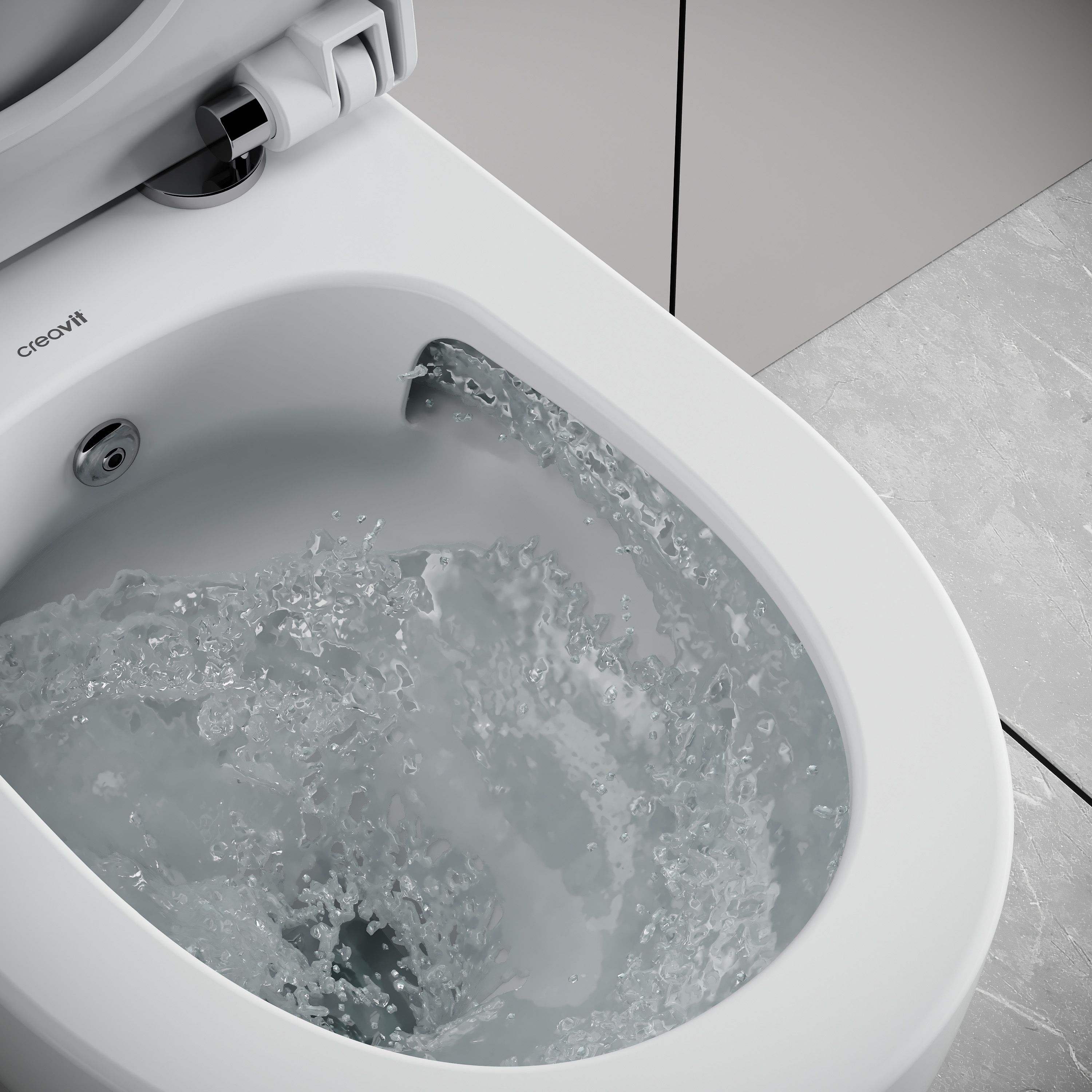 CREAVIT NESS WC SUSPENDU AVEC BIDET - TORNADO FLUSH - SANS BRIDE - SANS ABATTANT WC - BLANC BRILLANT vue 3