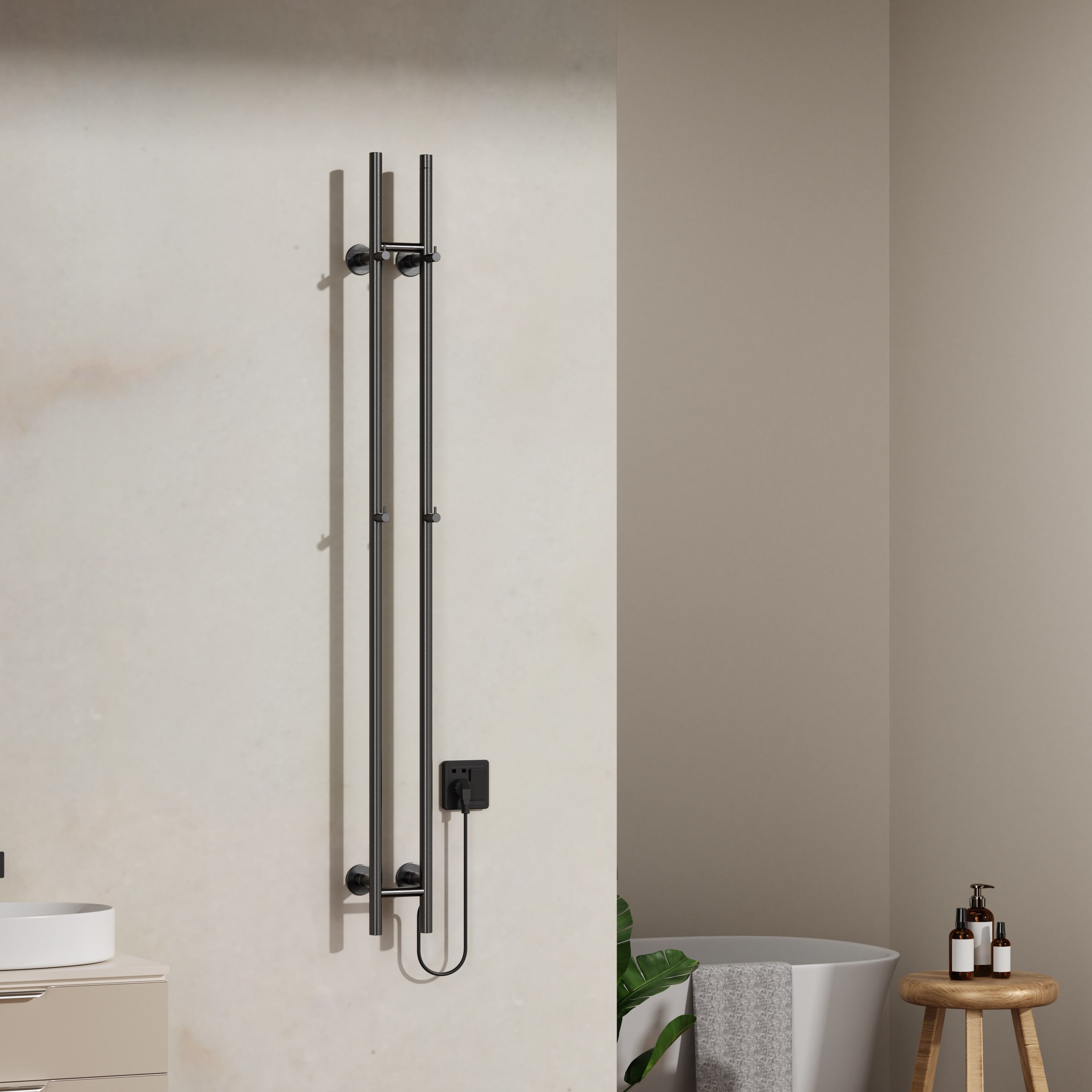BELRAD ROD SÈCHE-SERVIETTES À TIGE - ÉLECTRIQUE - DOUBLE - 120W - Ø2,5CM - 150X16,8X12,7 CM - GUNMETAL vue 2