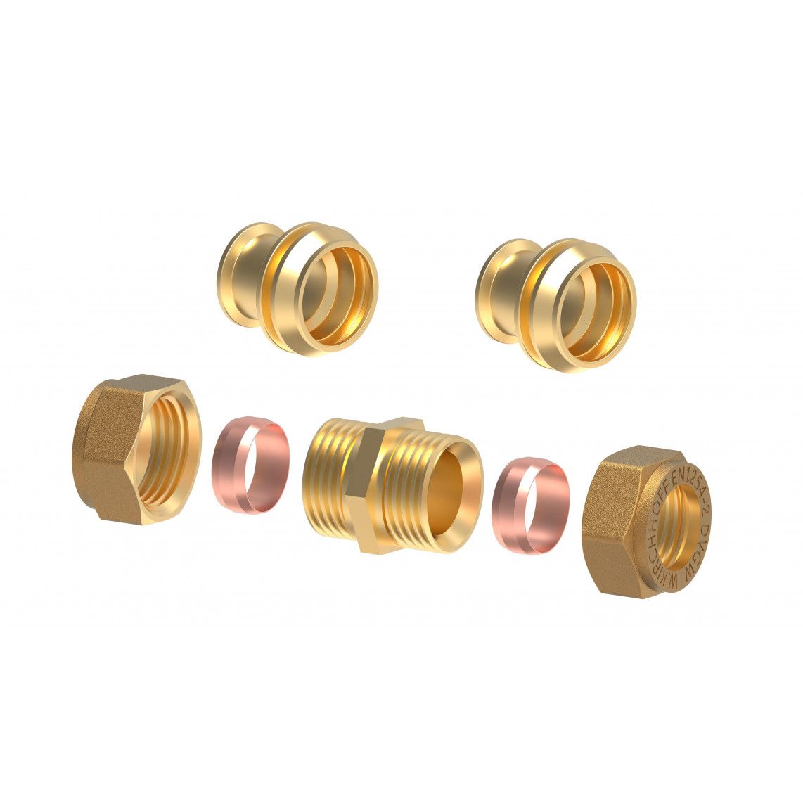 989454117 Connector piece, brass, 10 mm / incl. 2x reducer set 8 mm, clamp fitting for copper pipe vue 2