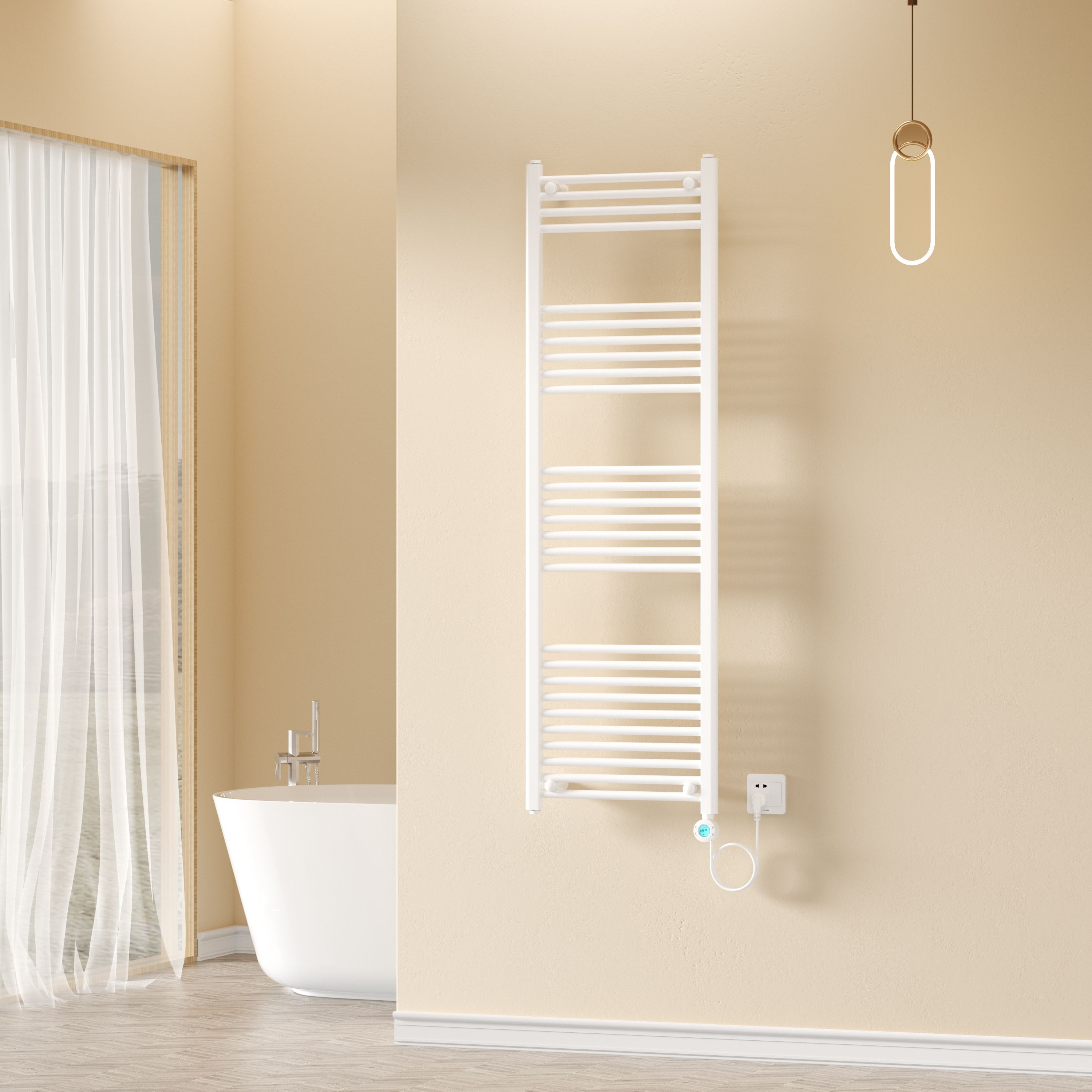 BELRAD ELEKTRISCHE HANDDOEKDROGER - MET DIGITALE, PROGRAMEERBARE THERMOSTAAT - SMART WIFI - AANSLUITING RECHTS - 900W - 1600X500 MM - GLANZEND WIT vue 2