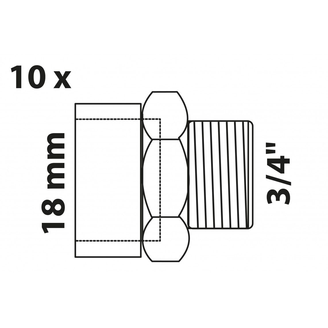 989088255 BR overloopnippel, blanco, 18 mm x 3/4"BU, 1 mof (4243g) (10x) vue 2