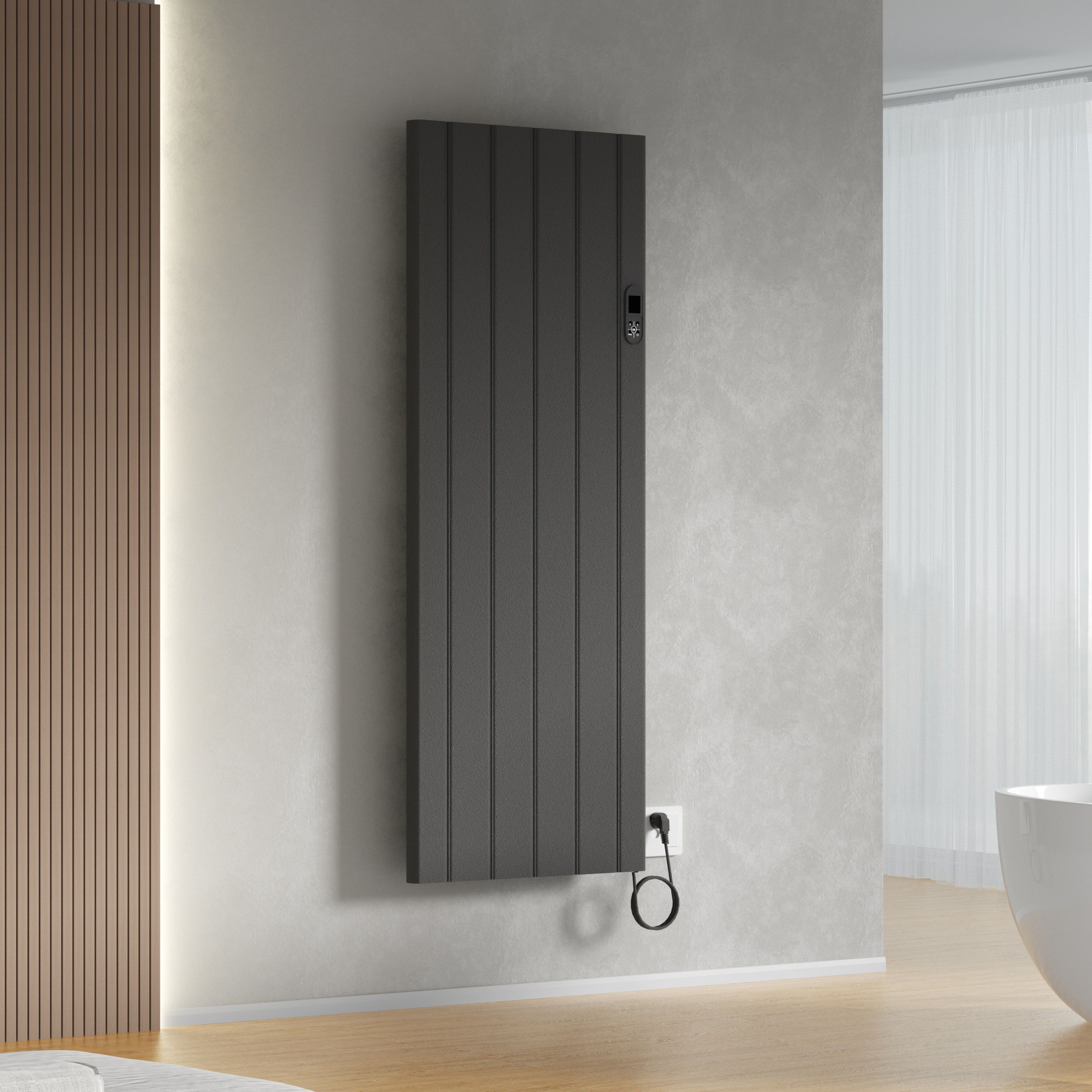 BELRAD RADIATEUR ÉLECTRIQUE – AVEC THERMOSTAT NUMÉRIQUE PROGRAMMABLE – SMART WIFI – 2000W – 1600X608X90 MM – NOIR MAT vue 3