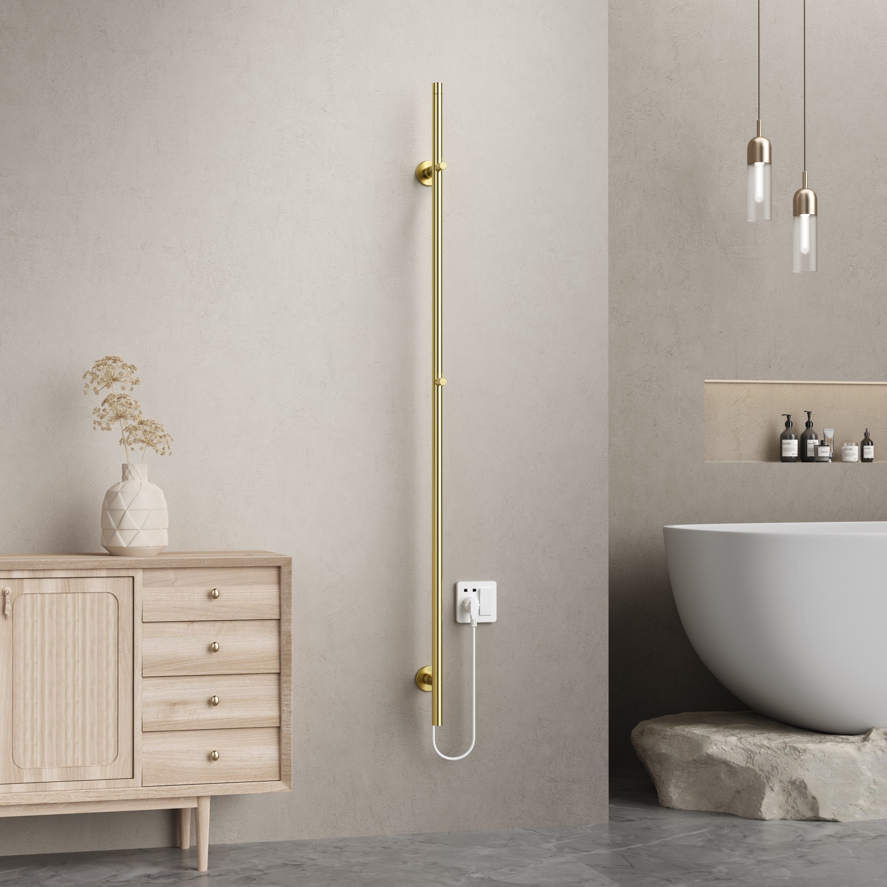 BELRAD ROD SÈCHE-SERVIETTES À TIGE - ÉLECTRIQUE - SIMPLE - 60W - Ø2,5CM - 150X6,3X12,7 CM - OR BROSSÉ vue 2