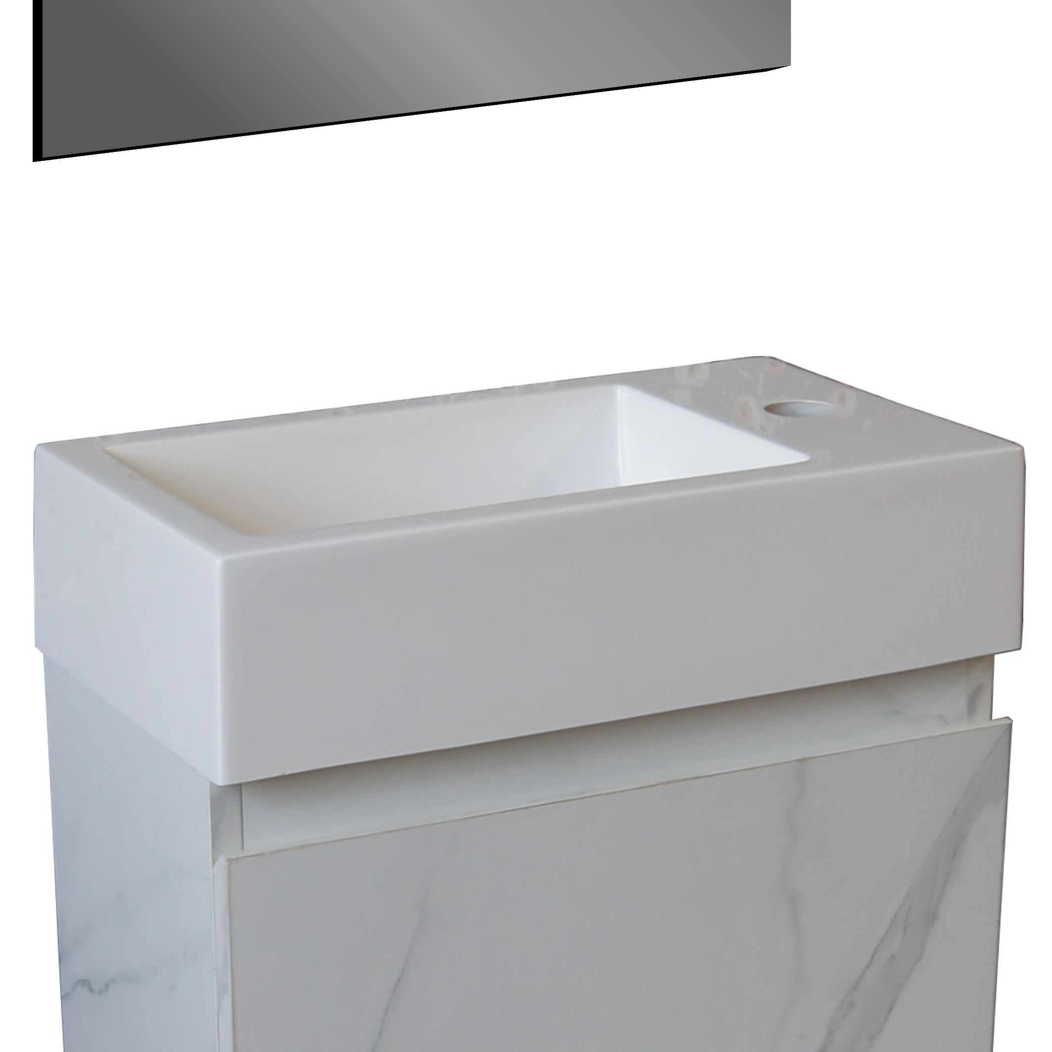 Aloni Lave-mains - Sans Trop-plein - Trou Robinet À Gauche OU À Droite - Marbre Composite - 40×10,5×22,5CM - Blanc Brillant