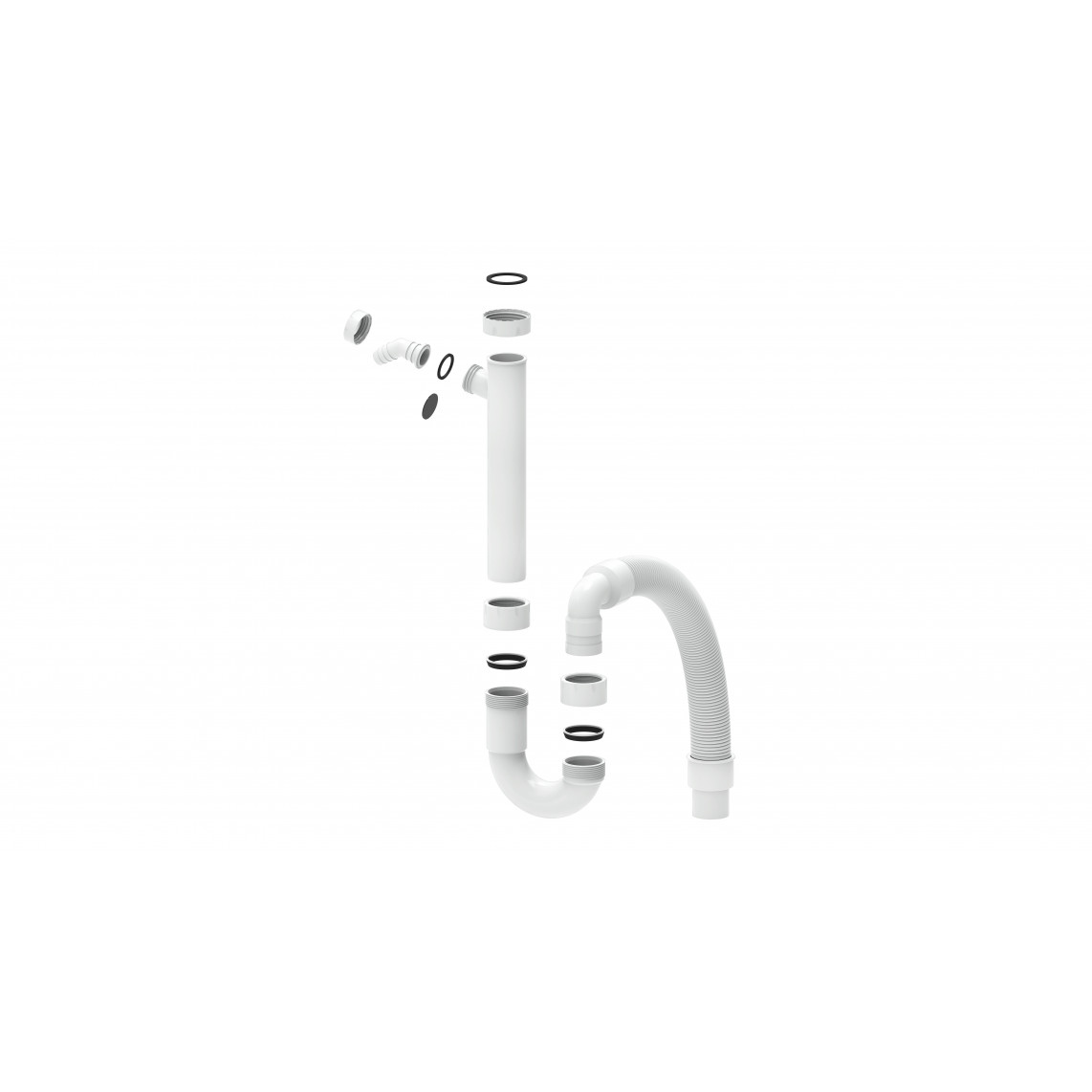 98836548 KS Evier flexible-siphon tubulaire, blanc, 1 1/2" F x DN 40/50 mm, avec 3/4" Raccordement de l'appareil
