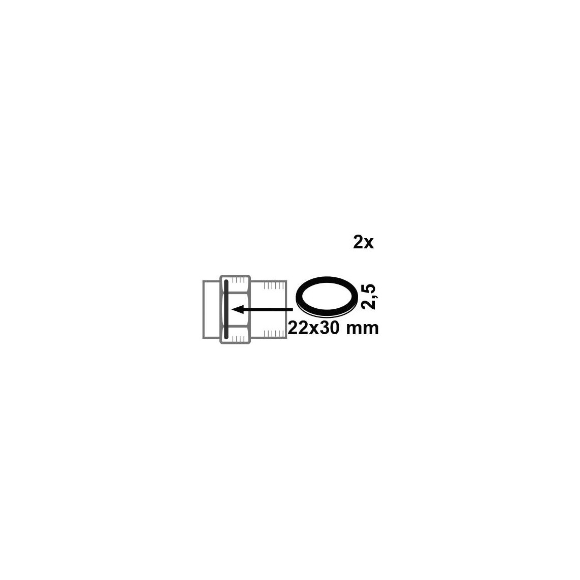 98696750 Joint de raccord, Caoutchouc, 22 x 30 x 2,5 mm, pour 1/2" (2x)