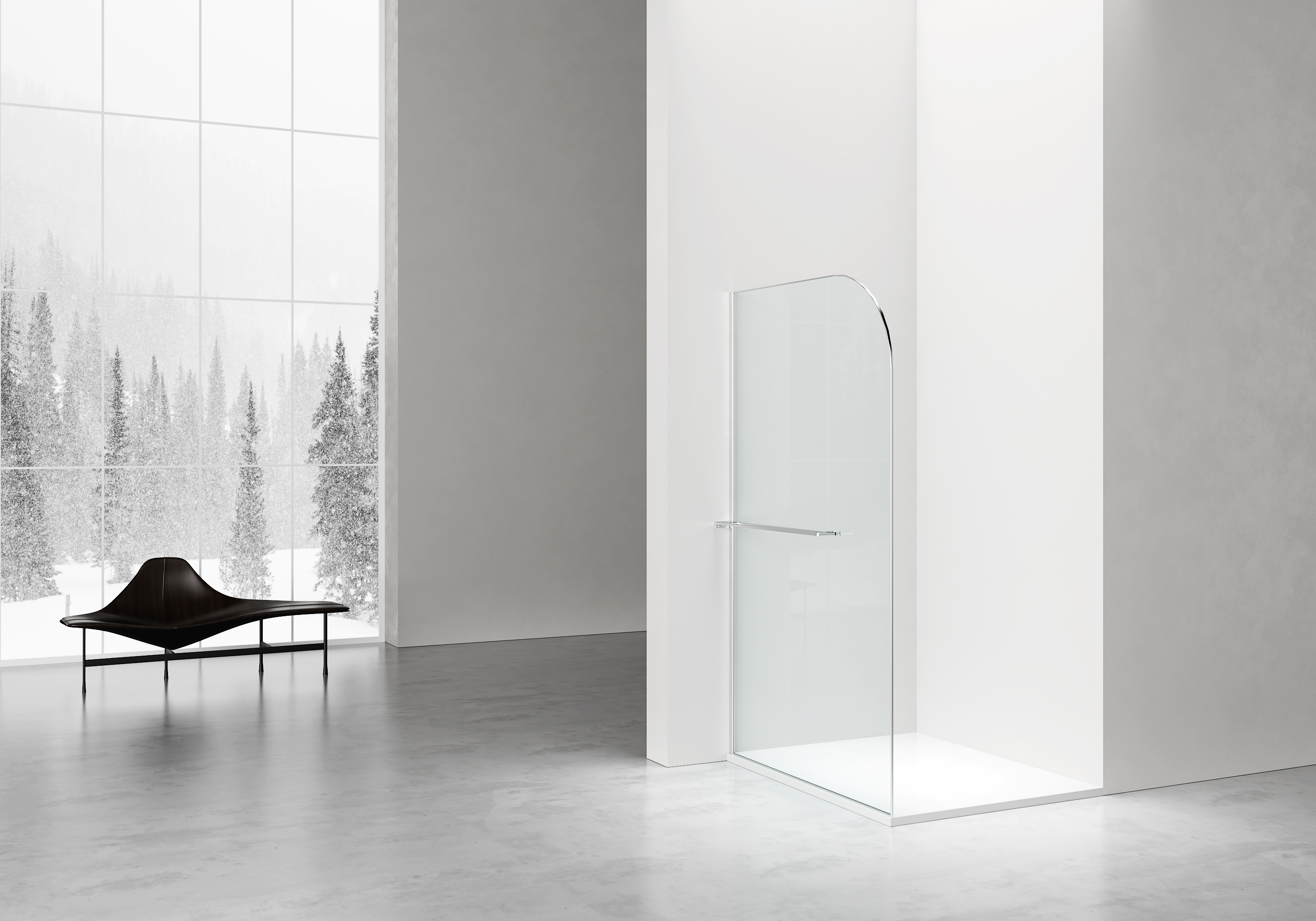 CURVY DOUCHE À L'ITALIENNE AVEC PORTE-SERVIETTE - COURBÉE - TRAITEMENT ANTI-CALCAIRE - RÉVERSIBLE - VERRE DE SÉCURITÉ 8MM - 120X200CM - CHROME - VERRE CLAIR