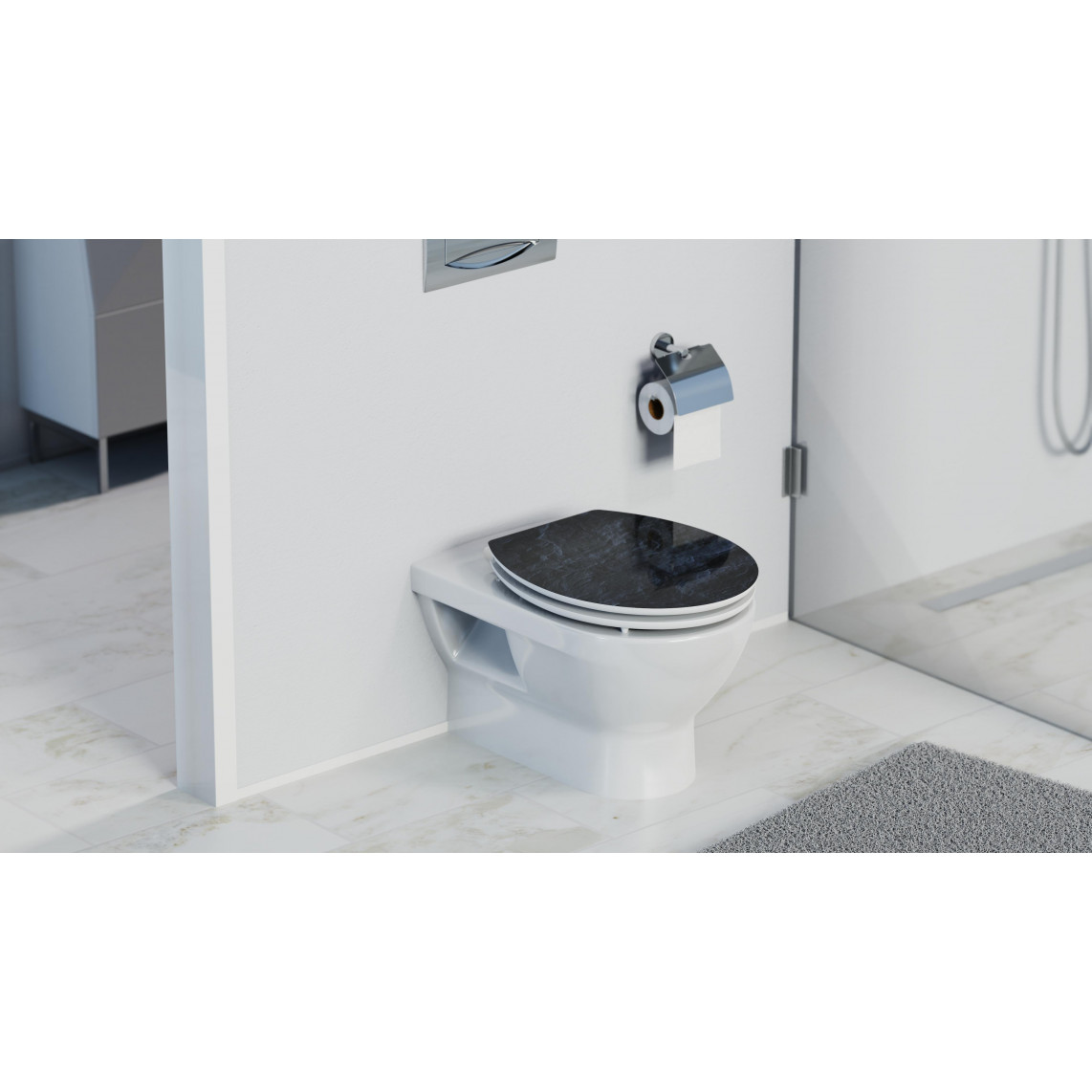 80535 abattant WC en MDF HG BLACK STONE, avec frein de chute