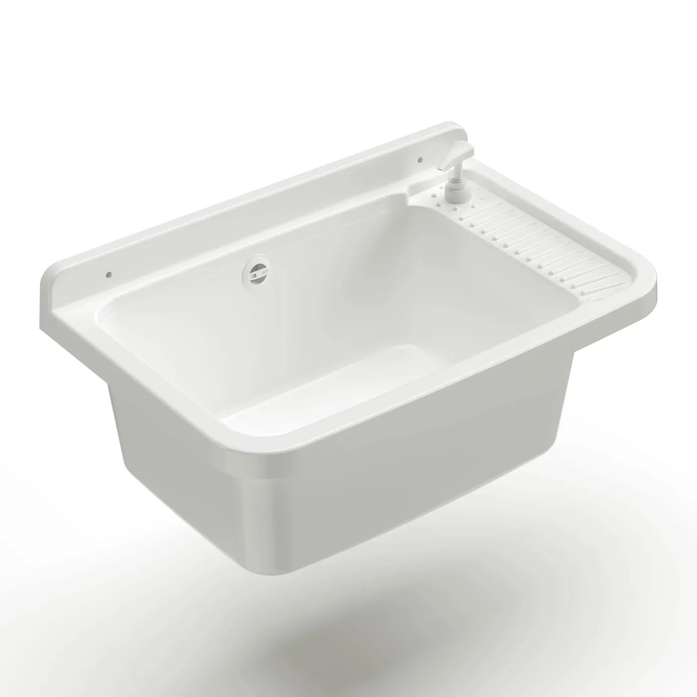 DEVERSOIR – AVEC DISTRIBUTEUR DE SAVON, FIXATION, VIDANGE ET SIPHON – PLASTIQUE (POLYPROPYLÈNE) – 25X40X60CM – BLANC