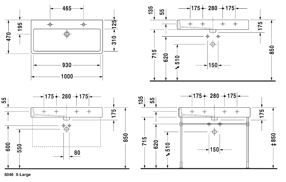 VASQUE A POSER DOUBLE VERO DURAVIT 100CM + 2 TROUS ROBINET/TROP-PLEIN BLANC