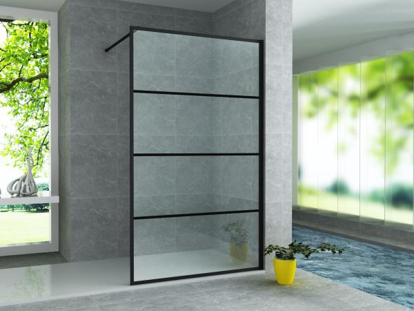 ALONI DOUCHE À L’ITALIENNE AVEC DÉCOR GRILLE - 1000X2000MM - NOIR MAT-VERRE CLAIR
