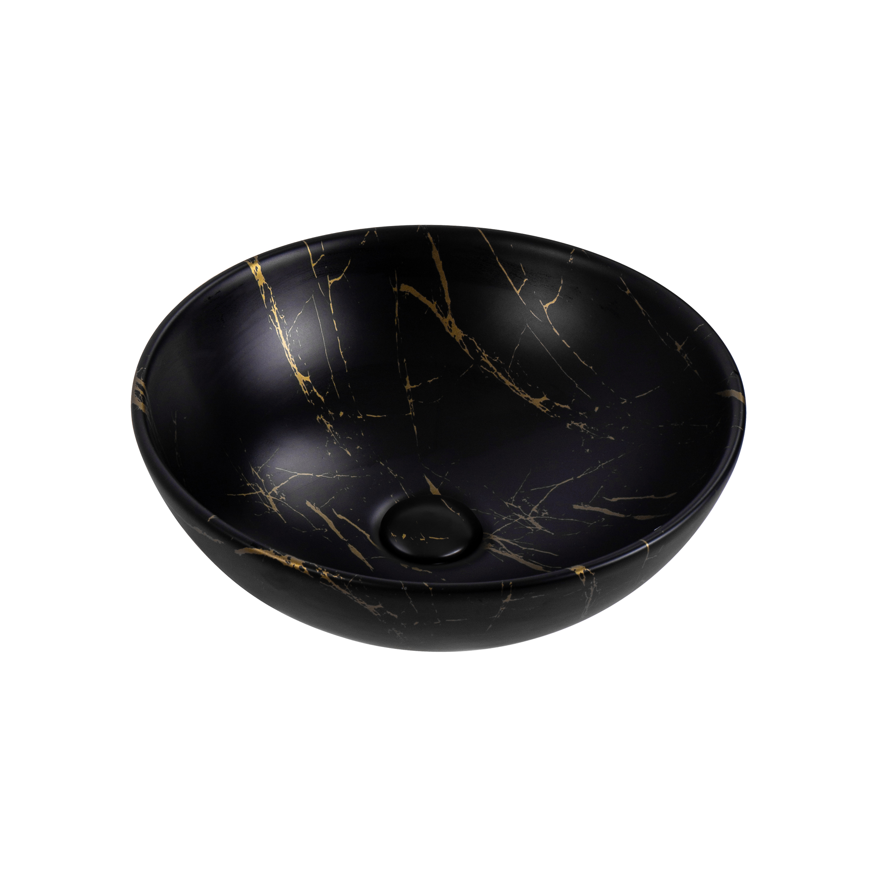 ALONI TIVRA LAVABO - À POSER – SANS TROP-PLEIN – SANS TROU DE ROBINET – AVEC BONDE CLIC-CLAC – CÉRAMIQUE – 38X13X38 CM – MARBRE NOIR/OR
