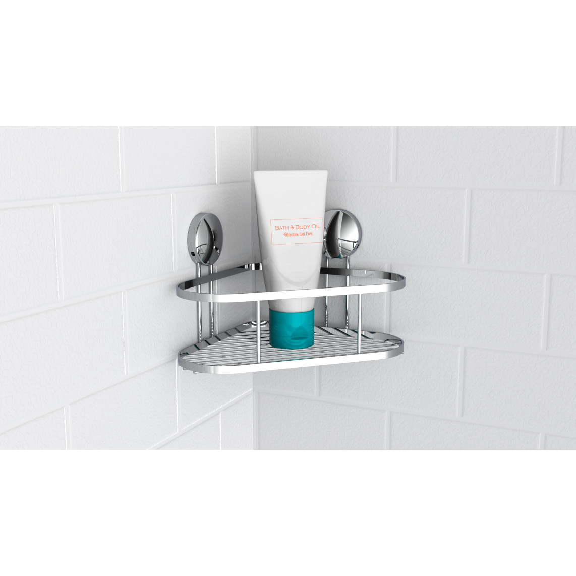 BA0200 Tablette de douche, chromé, carré, à coller ou vis