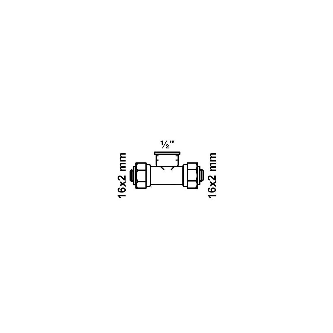 988912155 LT pièce en T, vierge, 16 mm x 1/2" F x 16 mm, raccord à serrer pour tube multicouche