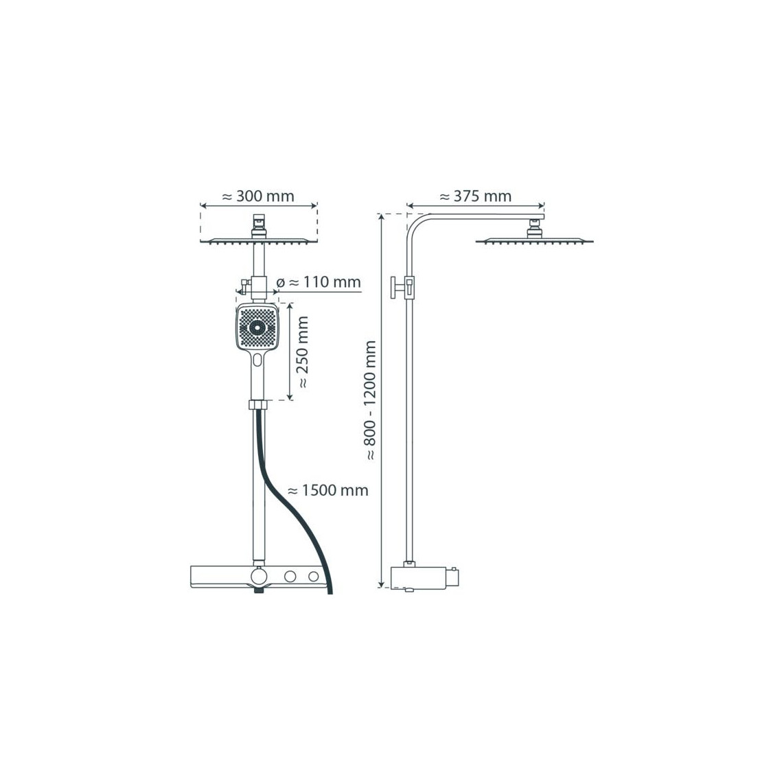 60531 OCEAN Set douche de pluie avec Mitigeur thermostatique, chromé/anthracite, avec tablette