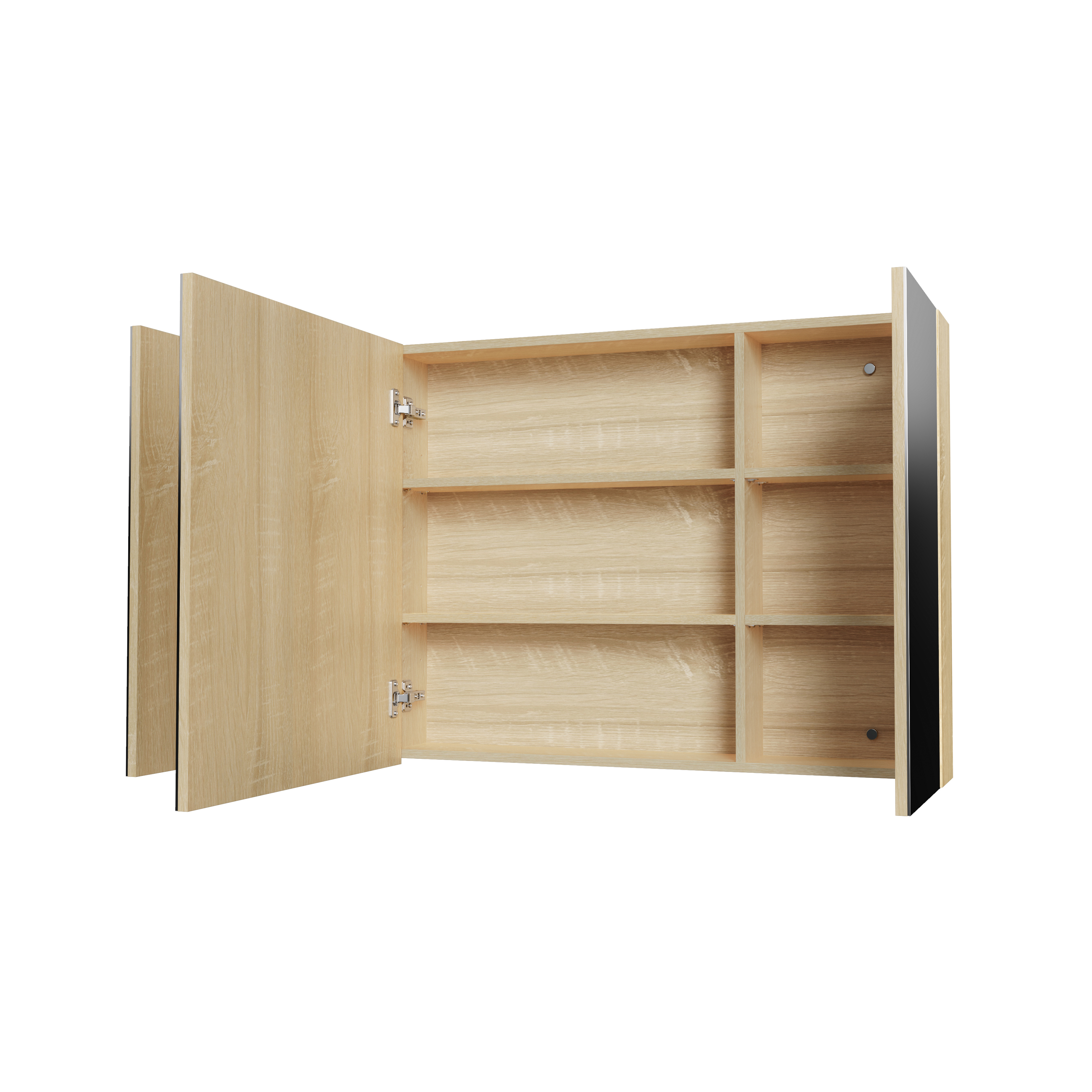 HAYAT ARMOIRE MIROIR - 3 PORTES MIROIRS ASYMÉTRIQUES, À UN SEUL CÔTÉ - 6 ÉTAGÈRES RÉGLABLES EN HAUTEUR - 120X70X15 CM - CHÊNE