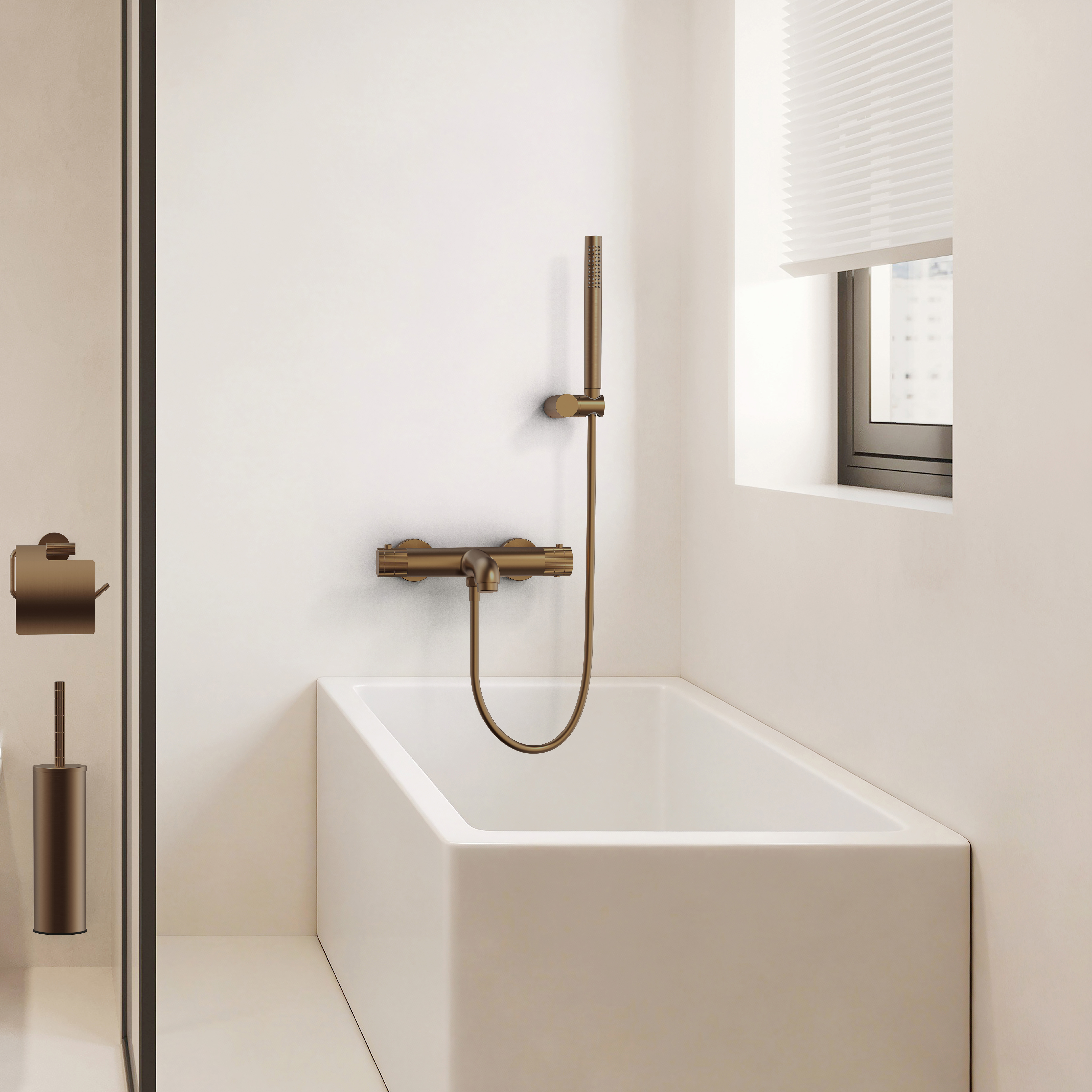 STRIA MITIGEUR DE BAIN – THERMOSTATIQUE – MONTAGE MURAL – BOUTONS AVEC FINITION STRIÉE - BELGAQUA - BRUN BRONZÉ (PVD)