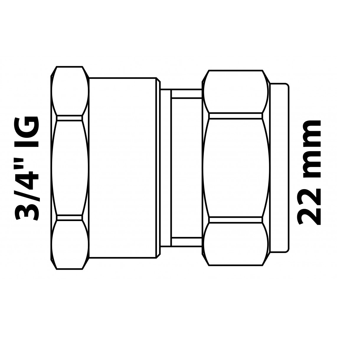 989456417 LT pièce intermédiaire, vierge, 22 mm x 3/4" F, raccord à serrer pour tube en cuivre,