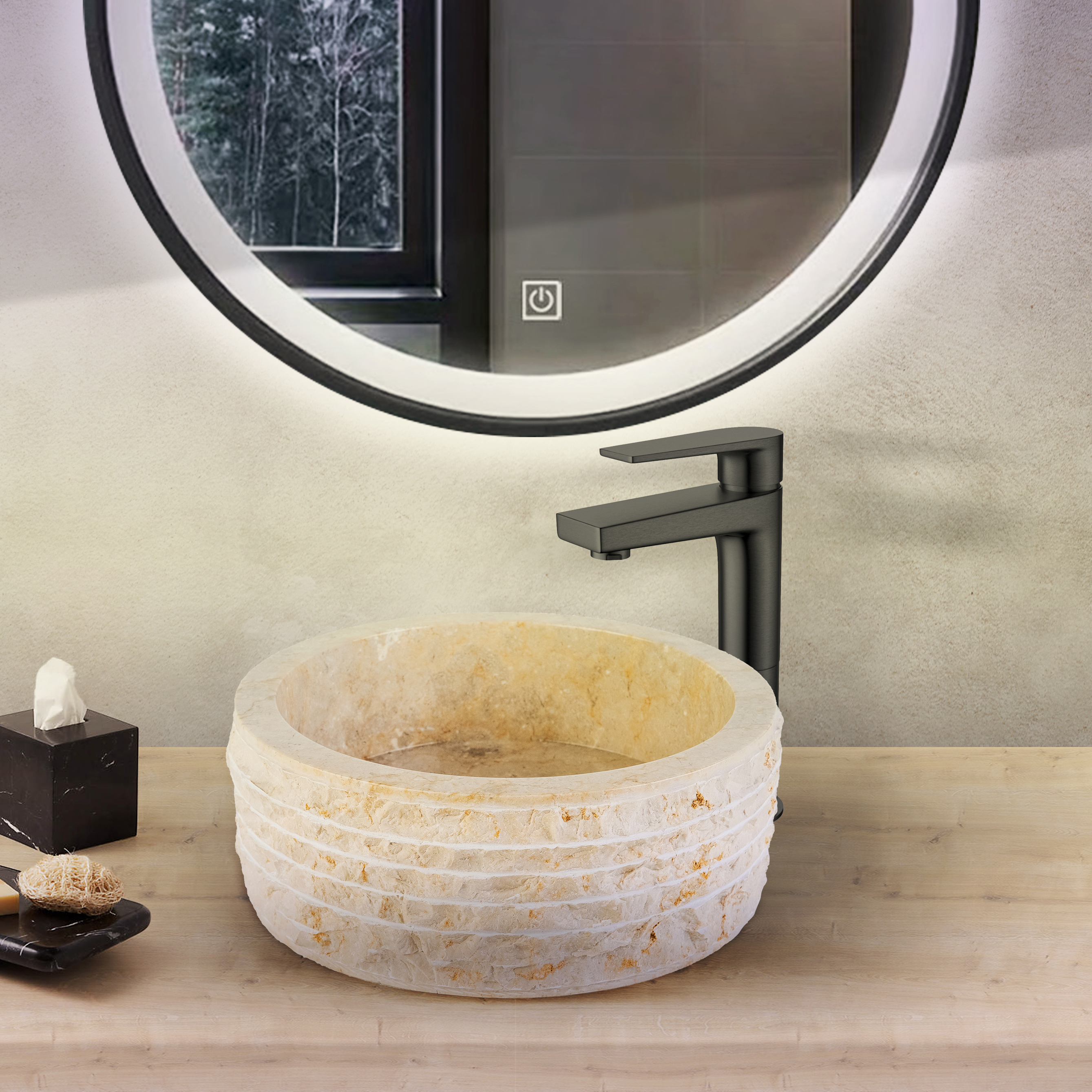 VASQUE EN MARBRE ALUR AVEC INTÉRIEUR POLI - CRÈME 40X15CM