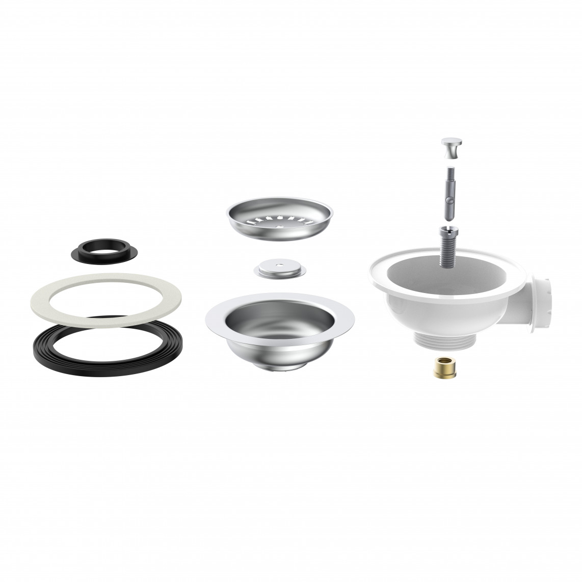 98835340 KS bonde à panier, 1 1/2" M, acier inoxydable calice d'évacuation & tamis Ø114 mm, avec 1" raccord de trop plein