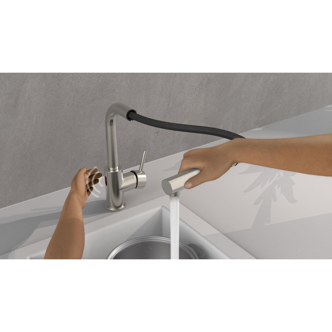 99705 VITAL Mitigeur évier à capteur avec bec extractible, apparence inox