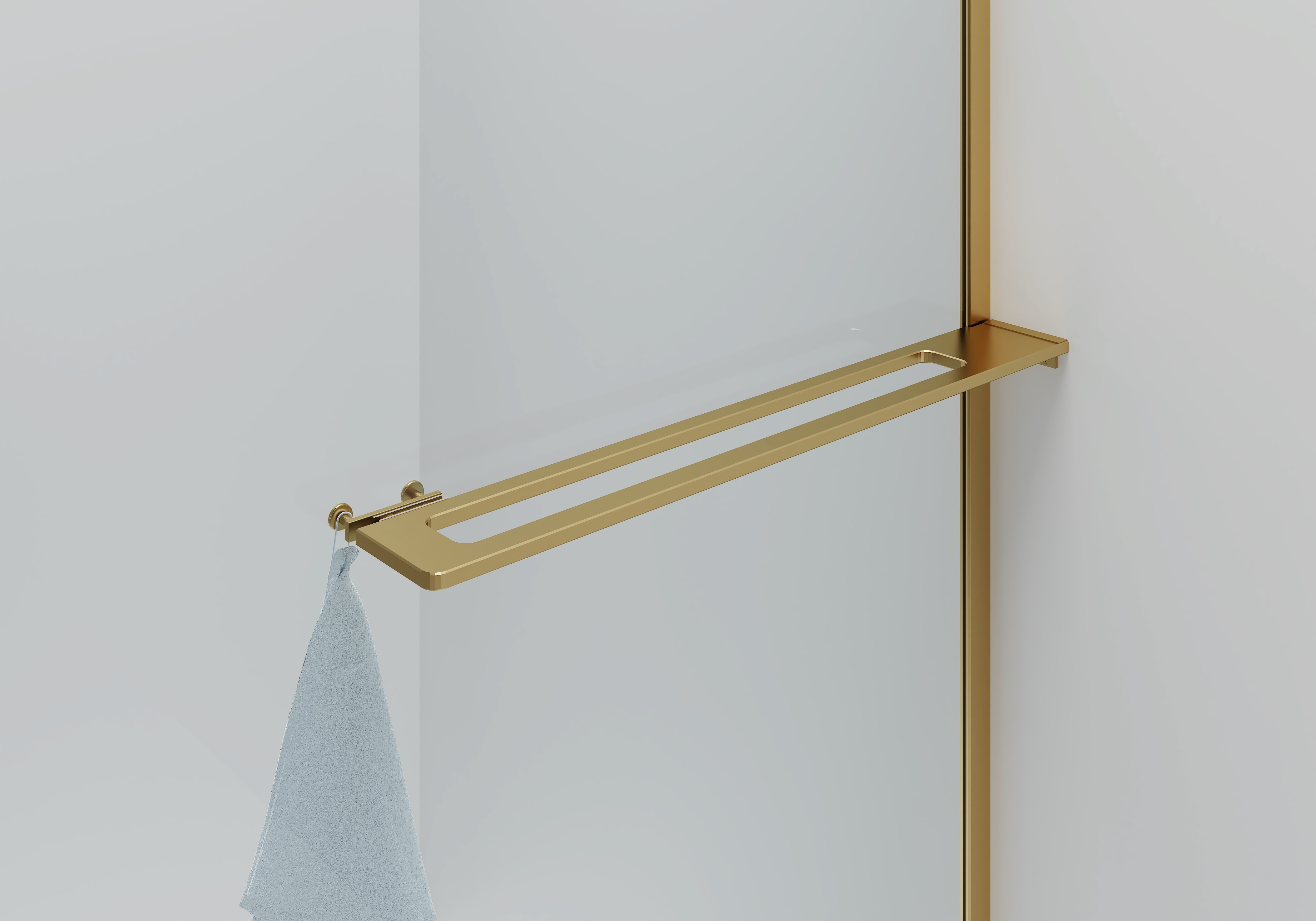 CURVY DOUCHE À L'ITALIENNE AVEC PORTE-SERVIETTE - COURBÉE - TRAITEMENT ANTI-CALCAIRE - RÉVERSIBLE - VERRE DE SÉCURITÉ 8MM - 100X200CM - OR BROSSÉ - VERRE CLAIR