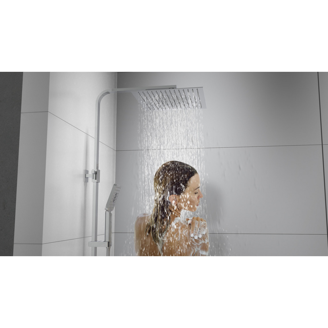 60530 OCEAN Set douche de pluie avec Mitigeur thermostatique, chromé/blanc, avec tablette
