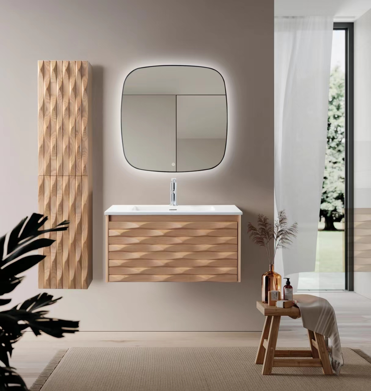 WONDA SQUARE SLIM LAVABO - 1 VASQUE - AVEC TROP-PLEIN - 1 TROU ROBINET - MARBRE COMPOSITE - 80X1,6X52,5 CM - BLANC MAT