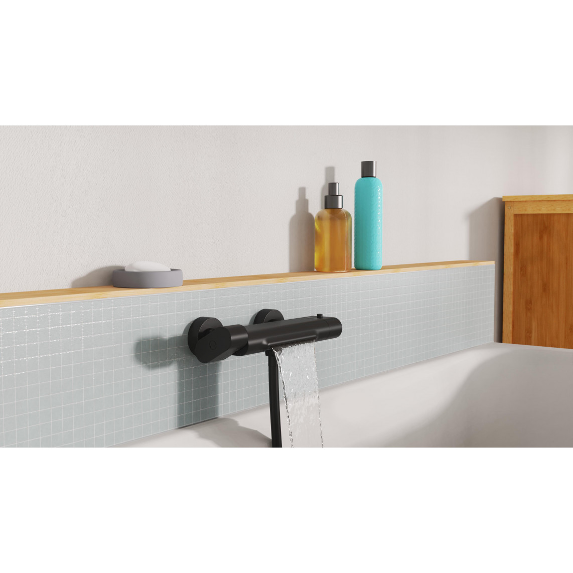 1330090B CARNEO Mitigeur bain/douche, avec bec cascade, noir mat