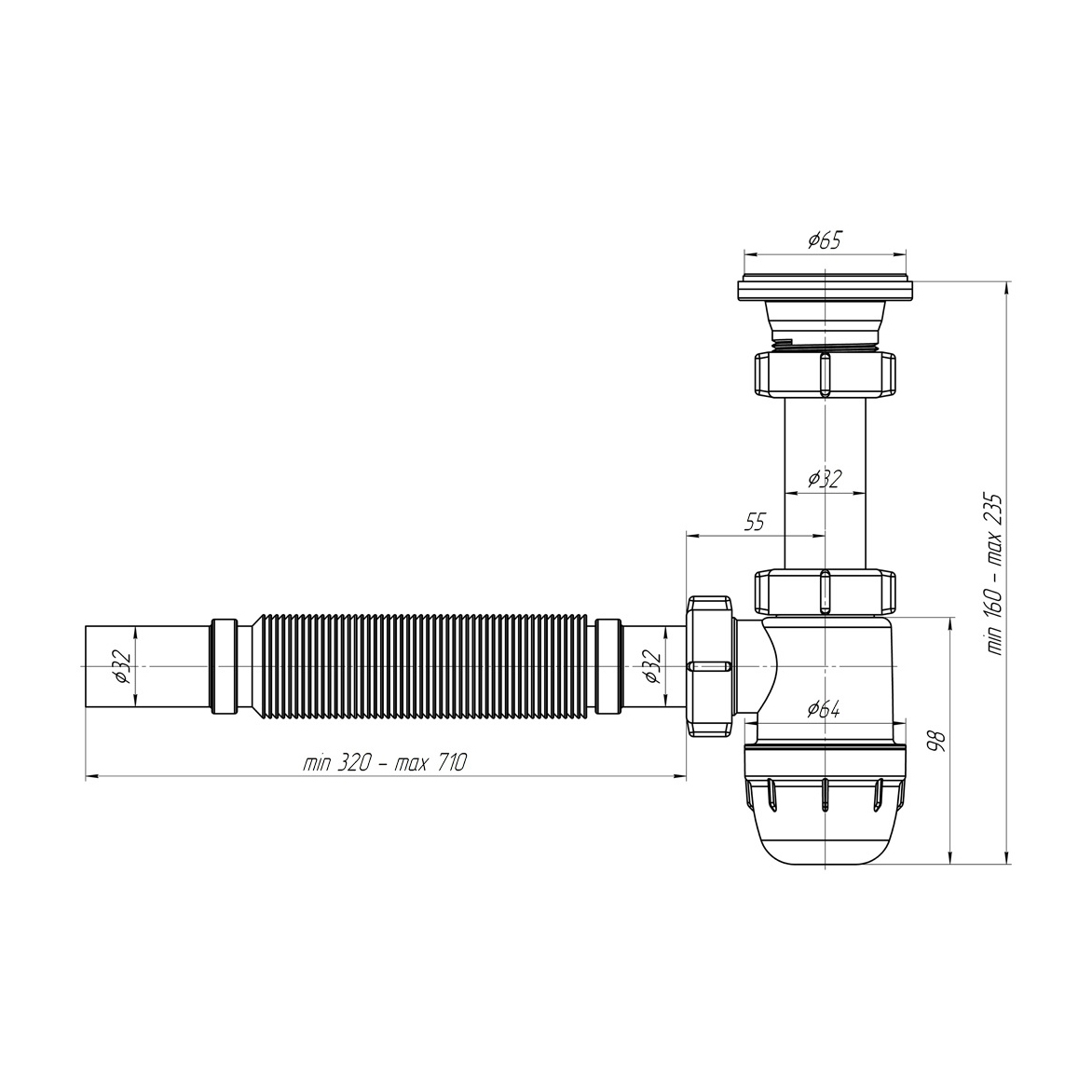 ALONI SIPHON BOUTEILLE FLEXIBLE AVEC CREPINE Ø32CM BLANC