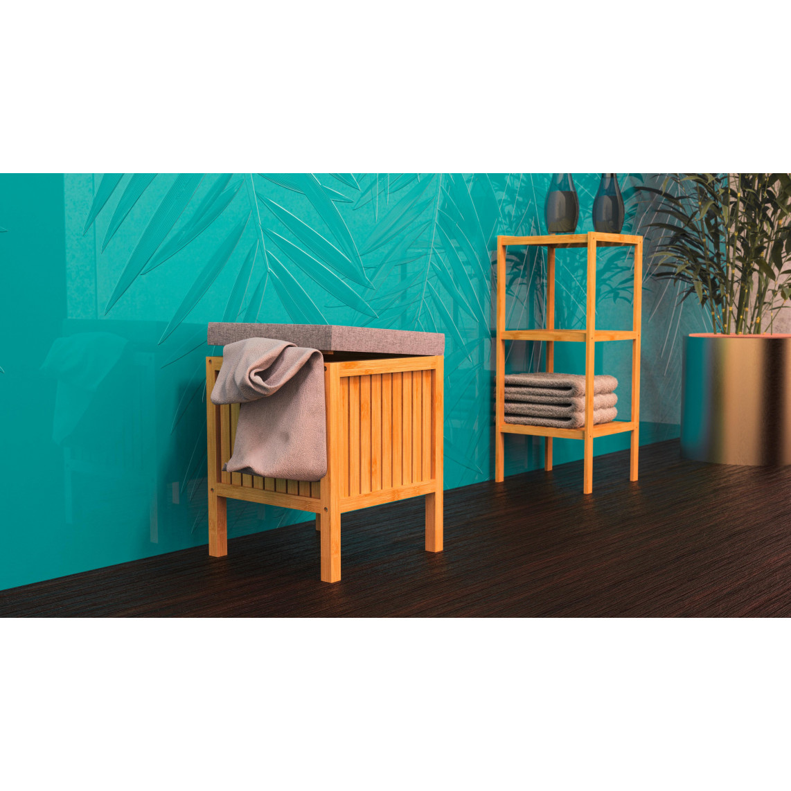 BMBA02-WKBH Bambou Panier à linge avec coussin