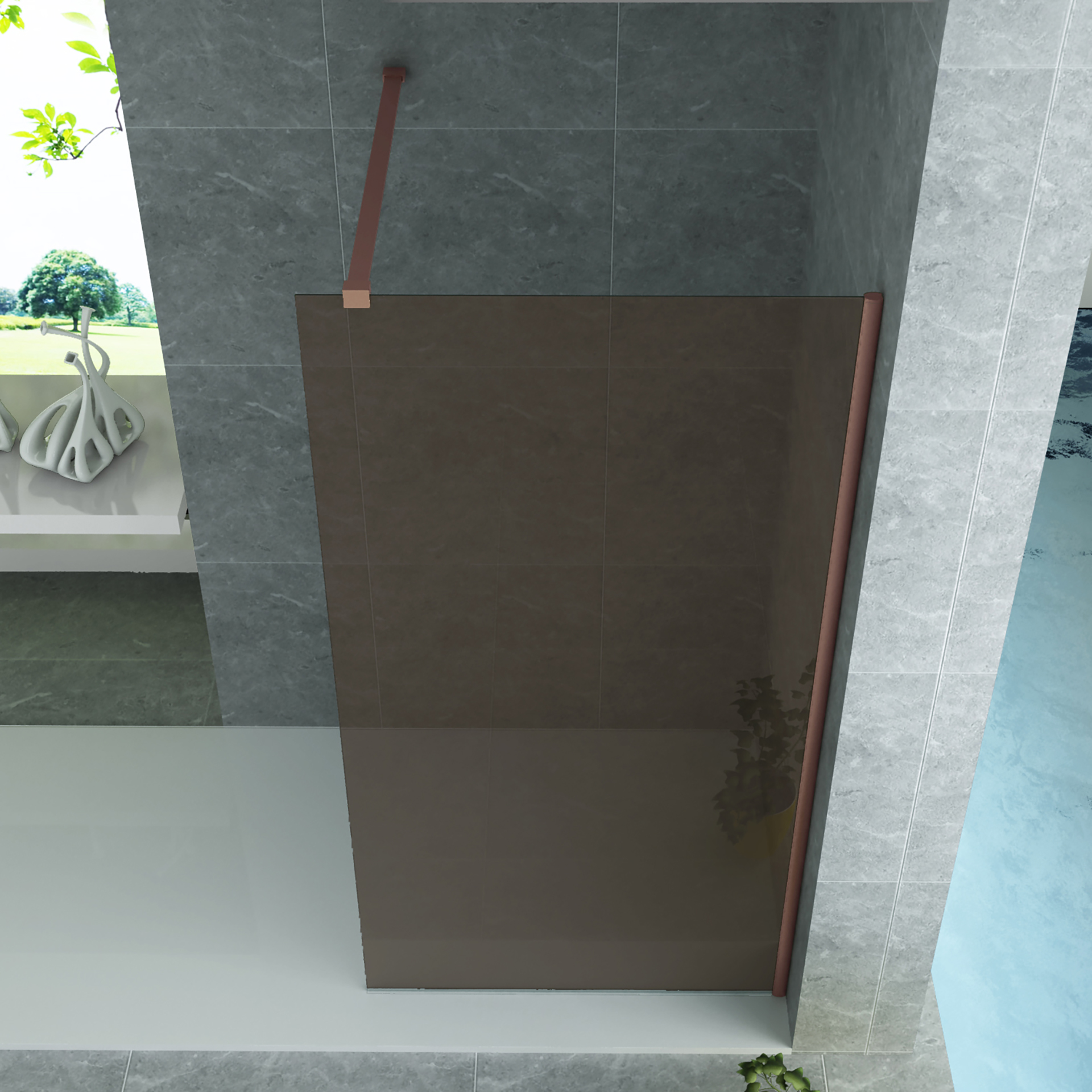 ALONI DOUCHE À L’ITALIENNE - 1000X2000MM - CUIVRE BROSSÉ-VERRE CHAMPAGNE