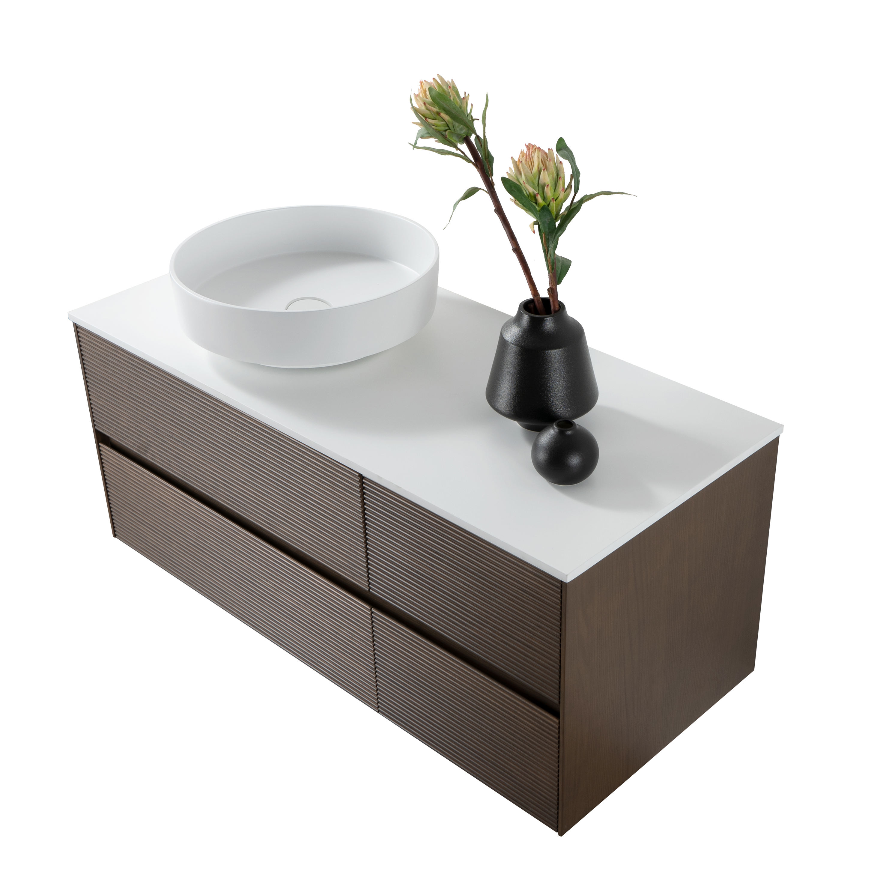 WONDA TABLETTE POUR MEUBLE SOUS-VASQUE - SANS TROU POUR ROBINET ET VIDANGE - MARBRE COMPOSITE - 120X1,2X52,5 CM - BLANC MAT