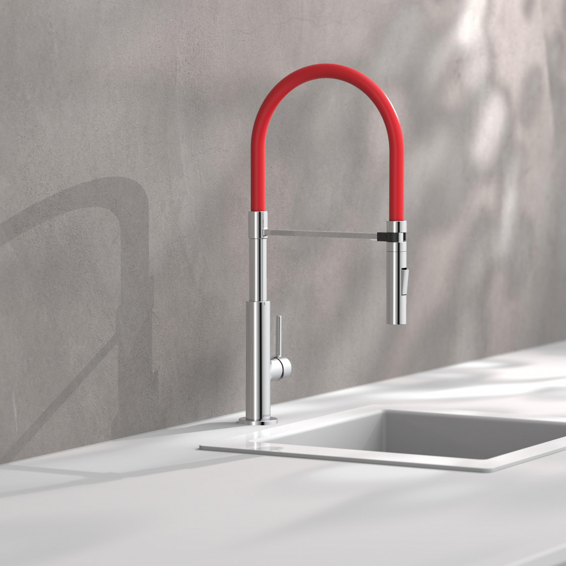 79180 STILO Mitigeur évier, chromé/noir, chromé/rouge, avec flexible soft-touch