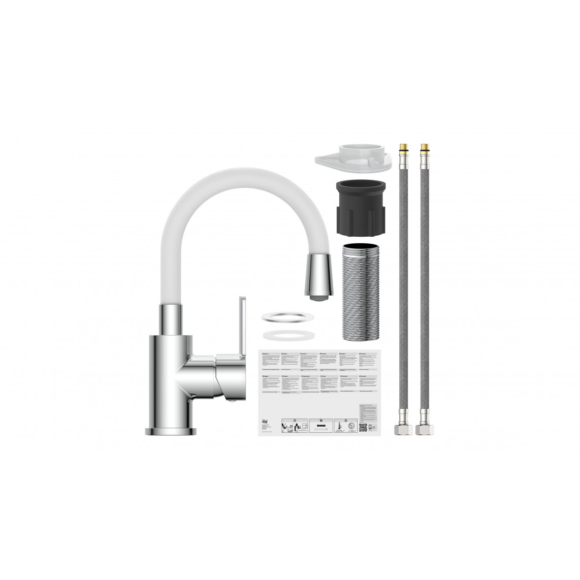 NI075FLCRW FLEXO Mitigeur lavabo, chromé/blanc, avec bec flexible